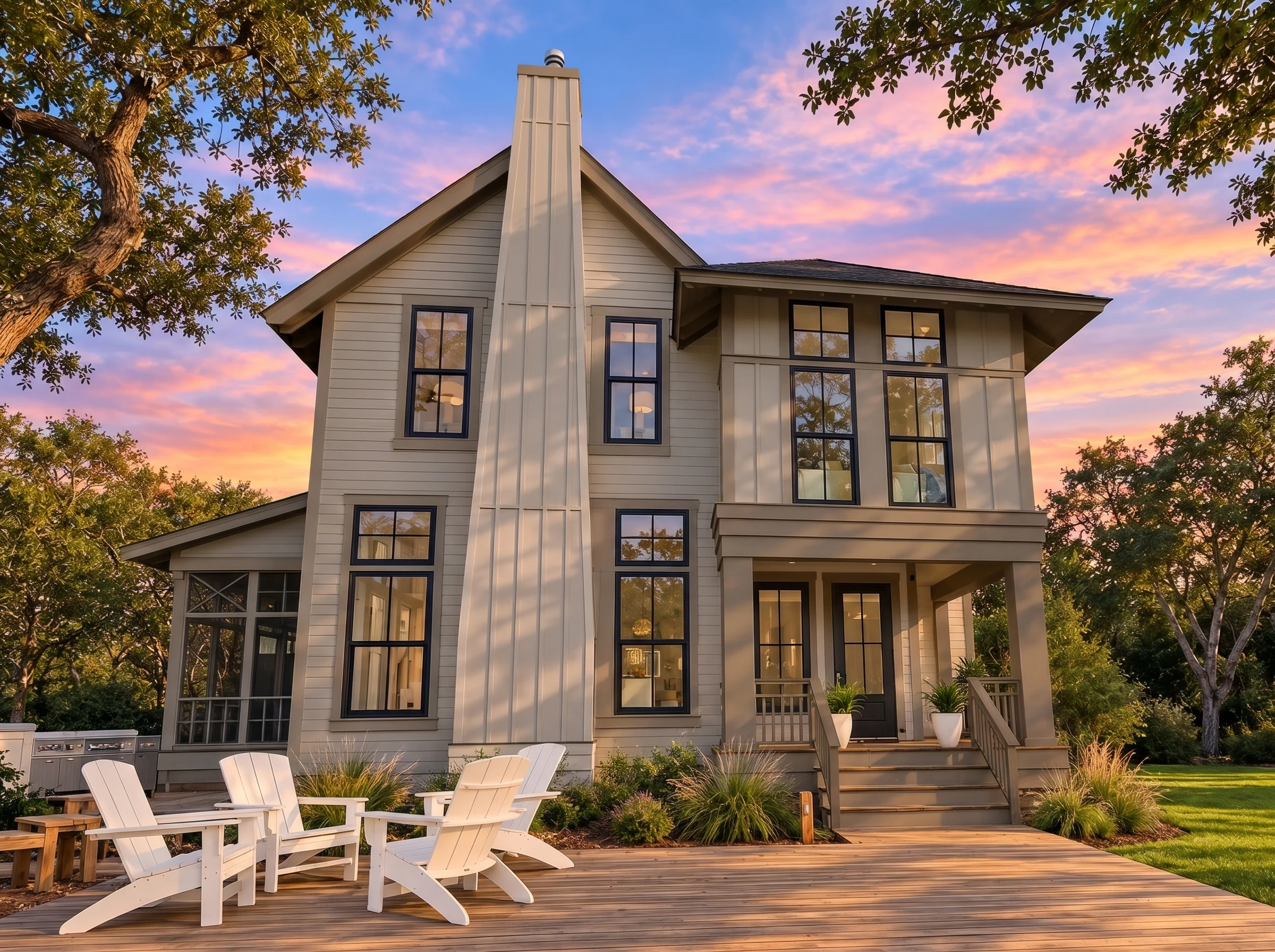 Plan  19-1905 – Auburn View Estate |  Modern Farmhouse – 4-Bed, 4.5-Bath, 6,002 SF - Mushroom Taupe, AI-generated exterior concept