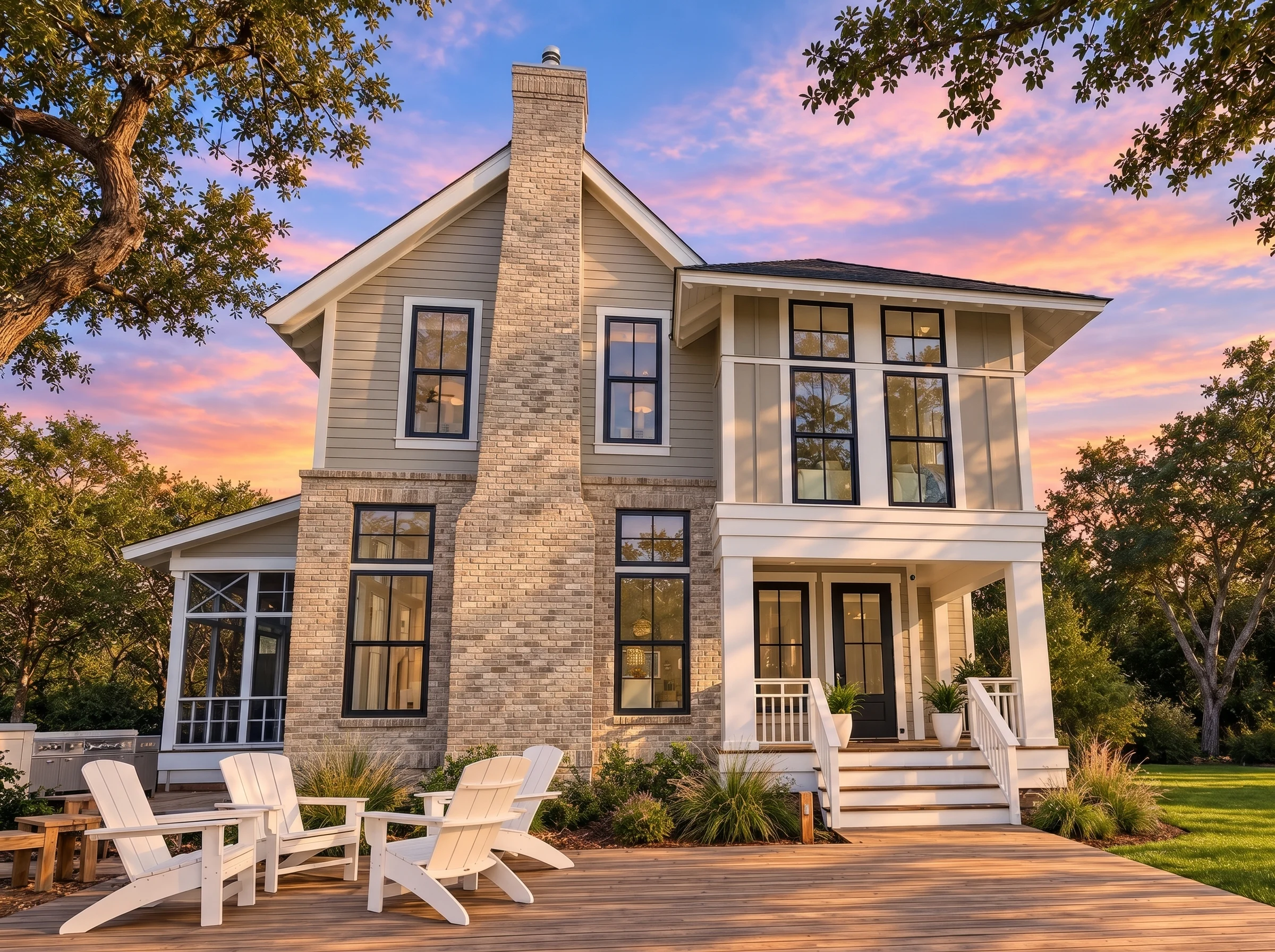 Plan  19-1905 – Auburn View Estate |  Modern Farmhouse – 4-Bed, 4.5-Bath, 6,002 SF - Natural Brick, AI-generated exterior concept