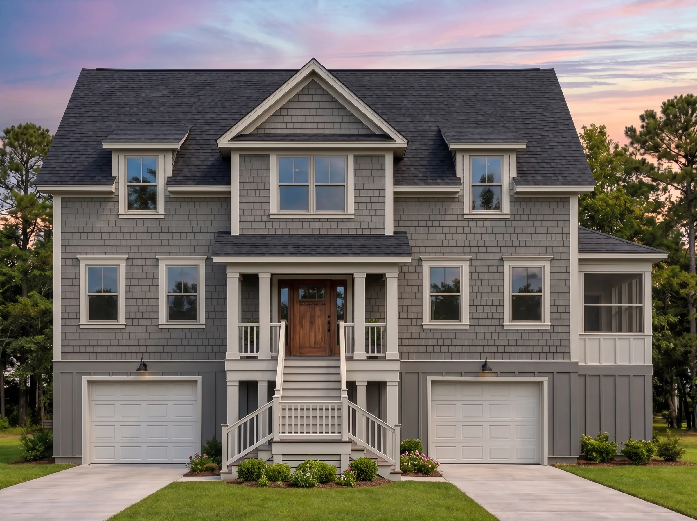 Plan  19-1977 – Aster Bluff House |  Modern Farmhouse – 3-Bed, 2.5-Bath, 1,734 SF - Warm Charcoal, AI-generated exterior concept