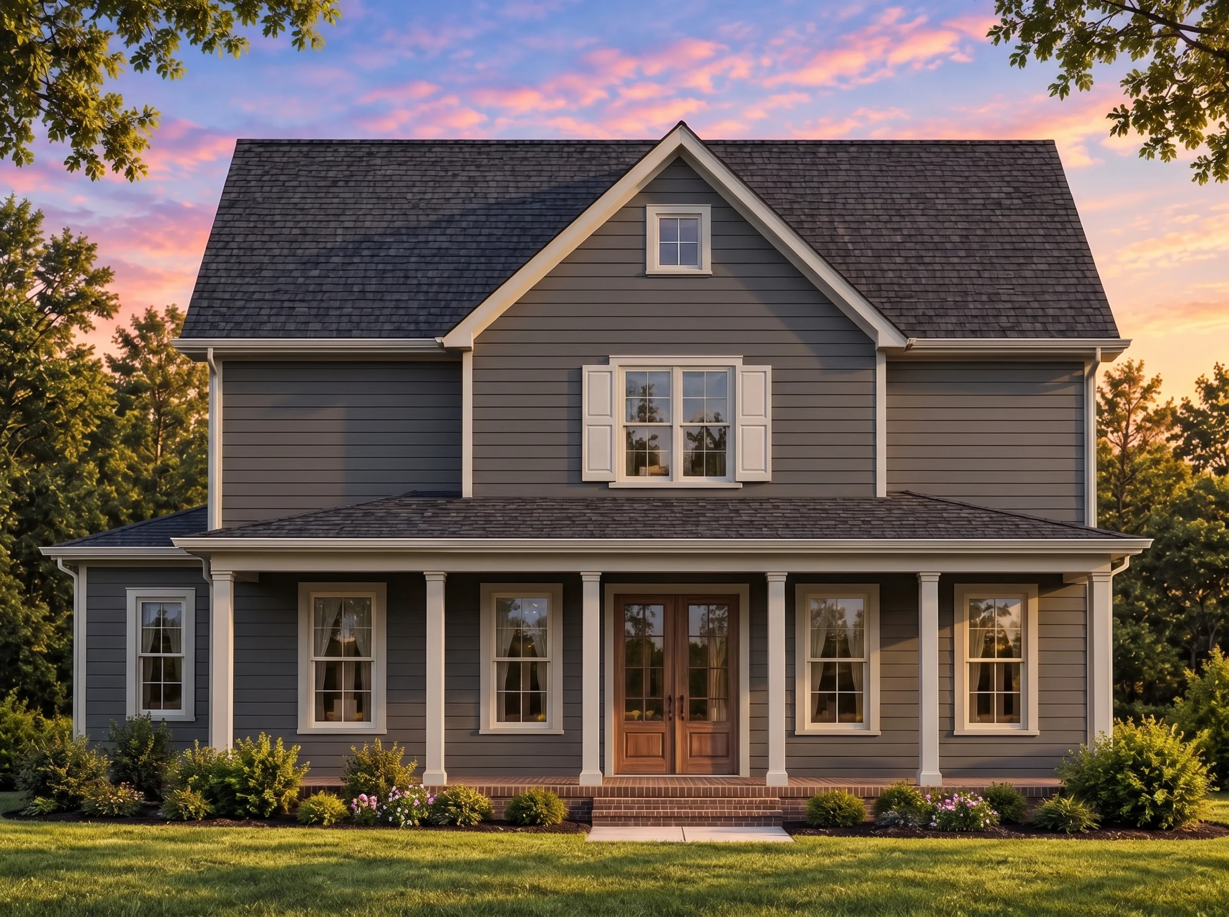 Plan  19-2008 – Butler Walk |  Colonial – 4-Bed, 3.5-Bath, 2,594 SF - Warm Charcoal, AI-generated exterior concept