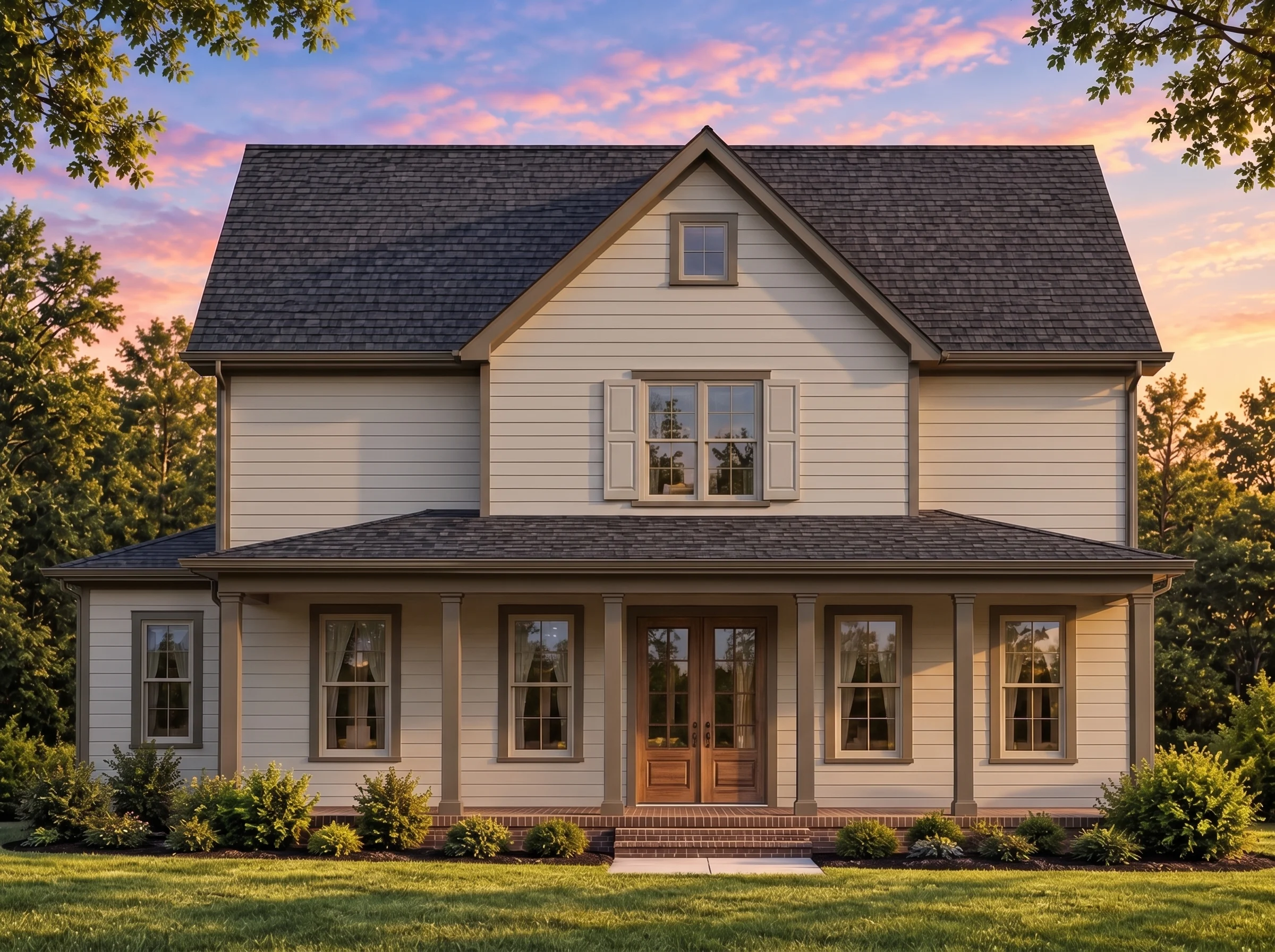 Plan  19-2008 – Butler Walk |  Colonial – 4-Bed, 3.5-Bath, 2,594 SF - Mushroom Taupe, AI-generated exterior concept