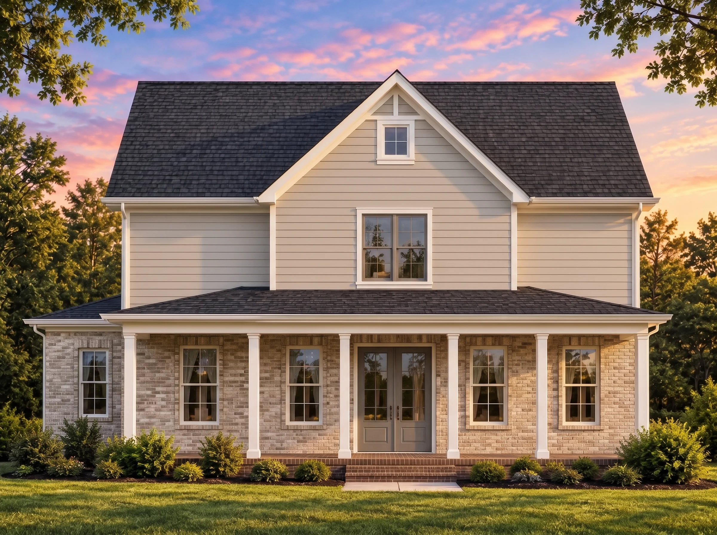 Plan  19-2008 – Butler Walk |  Colonial – 4-Bed, 3.5-Bath, 2,594 SF - Natural Brick, AI-generated exterior concept