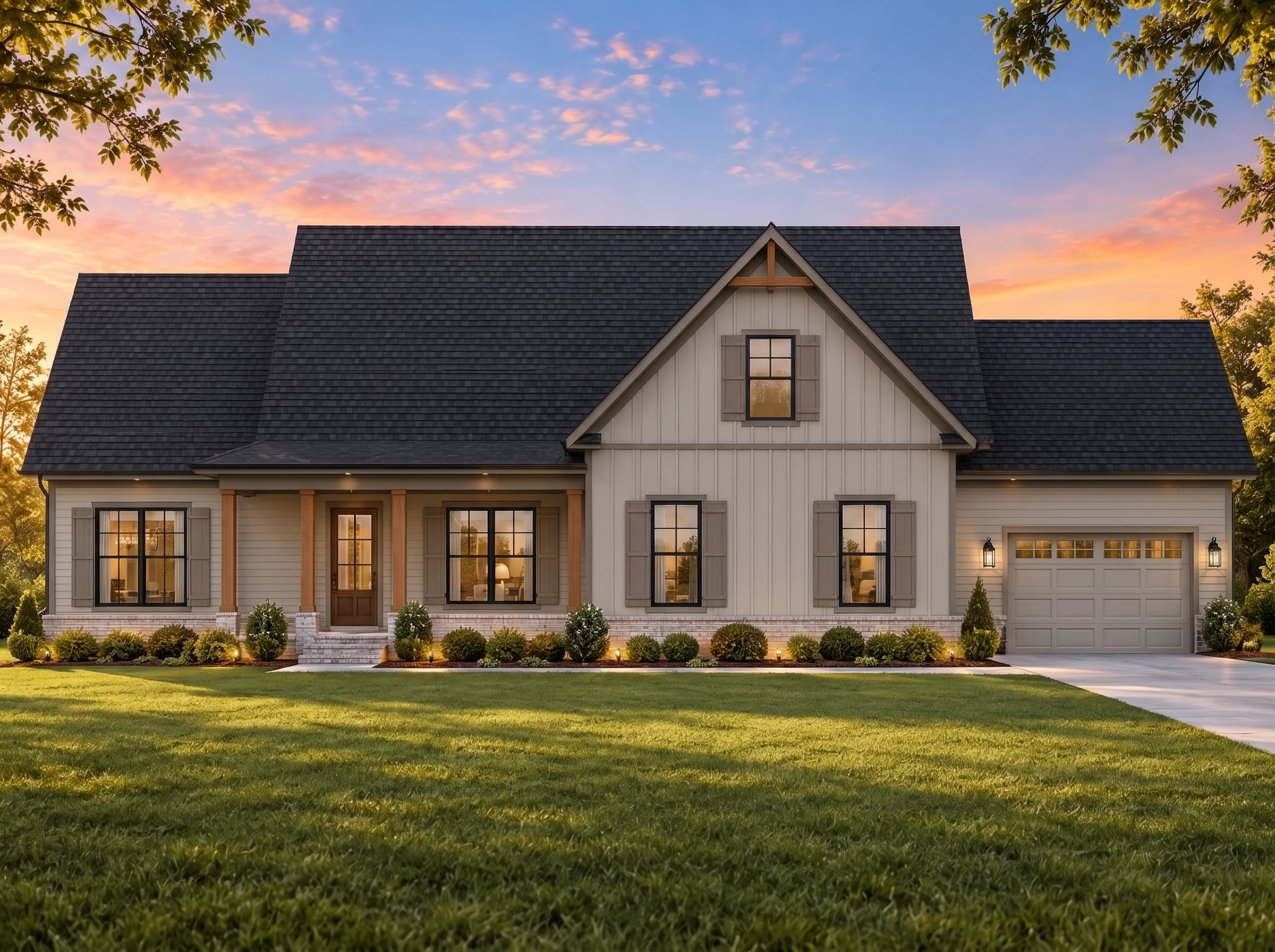 Plan  19-2015 – Aster Brook Estate |  Modern Farmhouse – 3-Bed, 2-Bath, 1,936 SF - Mushroom Taupe, AI-generated exterior concept