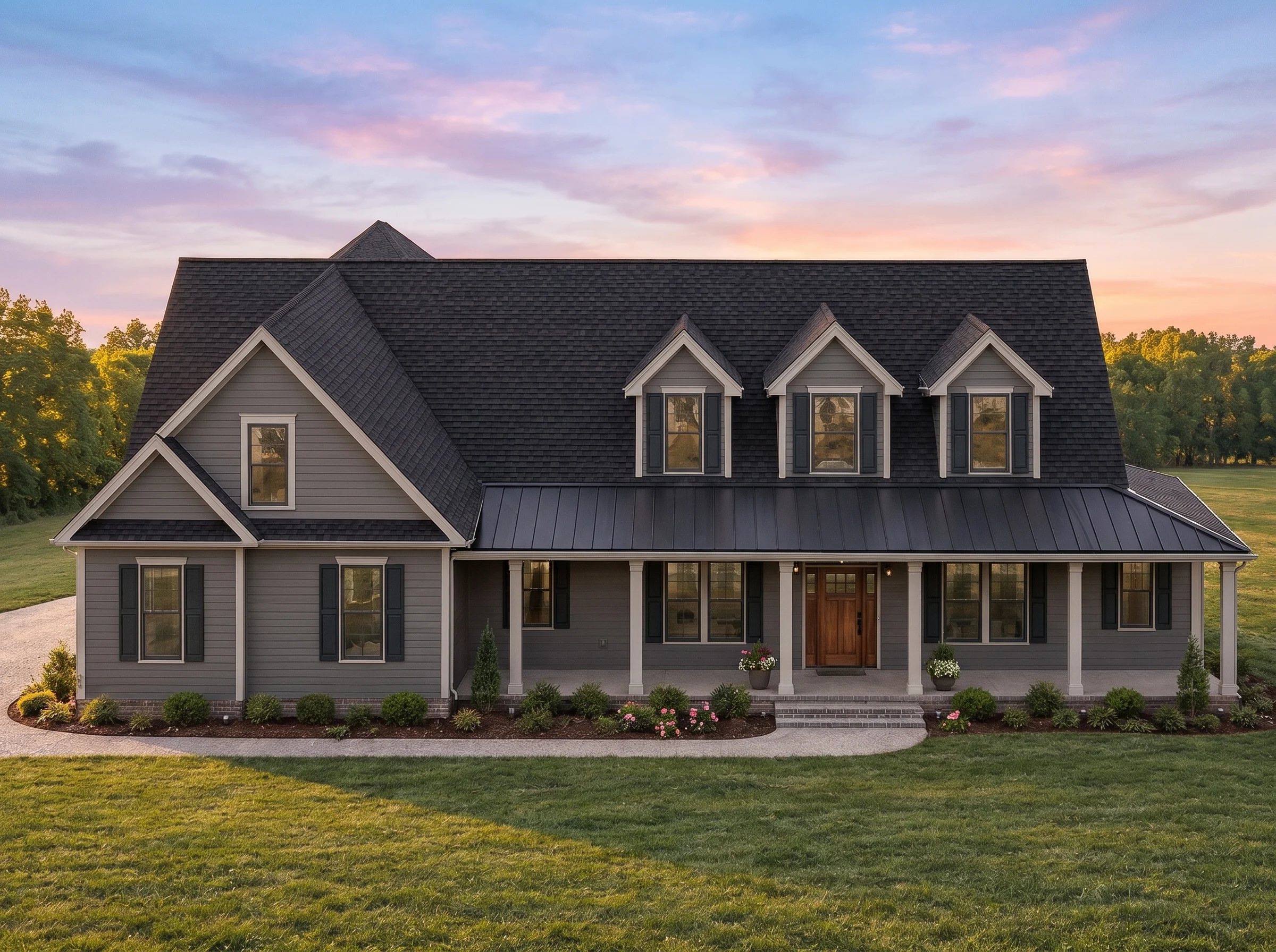 Plan  19-2060 – Foster Ridge | Cape  Cod – 3-Bed, 2-Bath, 1,358 SF - Warm Charcoal, AI-generated exterior concept