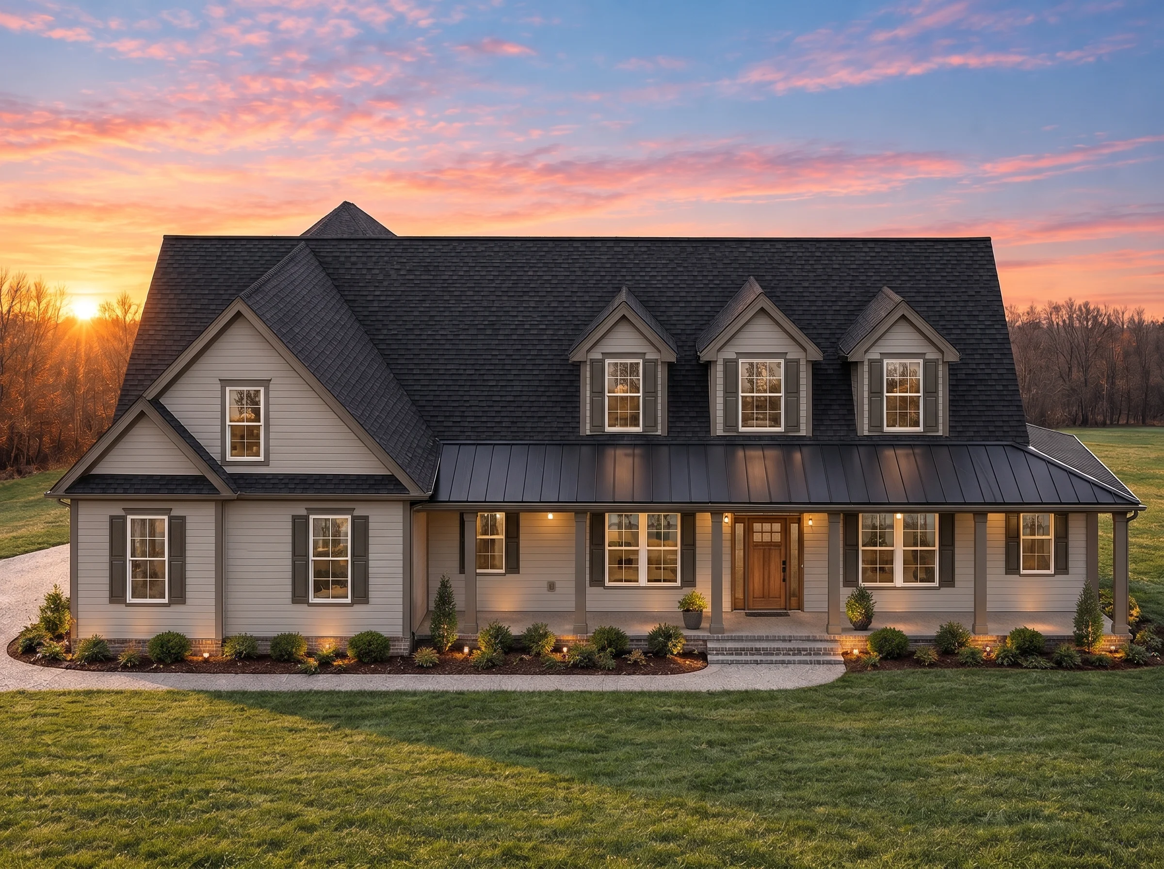 Plan  19-2060 – Foster Ridge | Cape  Cod – 3-Bed, 2-Bath, 1,358 SF - Mushroom Taupe, AI-generated exterior concept