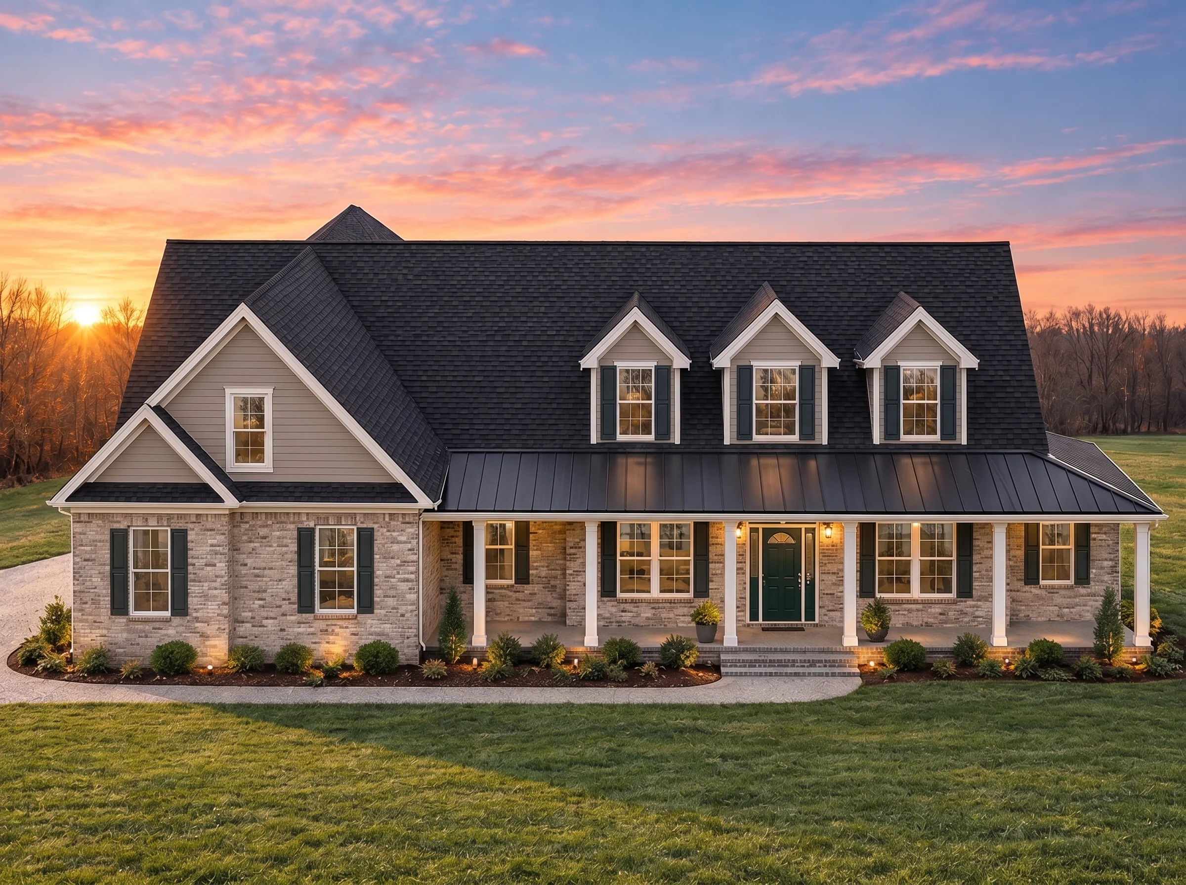 Plan  19-2060 – Foster Ridge | Cape  Cod – 3-Bed, 2-Bath, 1,358 SF - Natural Brick, AI-generated exterior concept