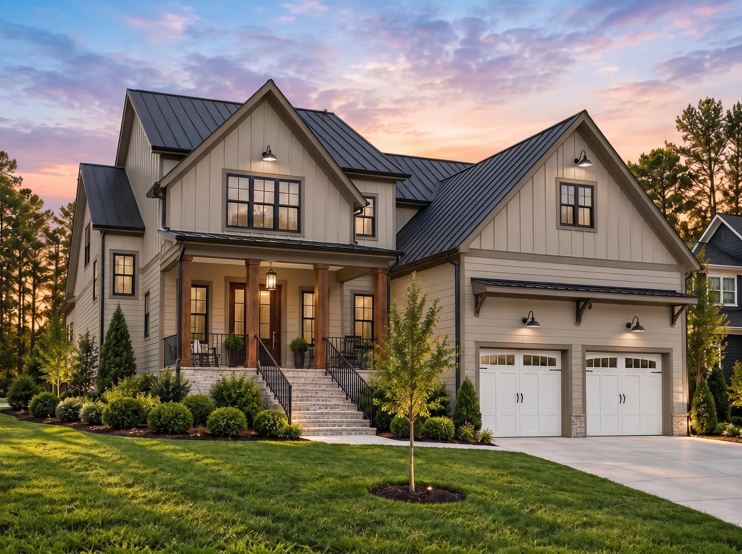 Plan  19-2161 – The Griffin Manor |  Modern Farmhouse – 4-Bed, 3.5-Bath, 3,634 SF - Mushroom Taupe, AI-generated exterior concept