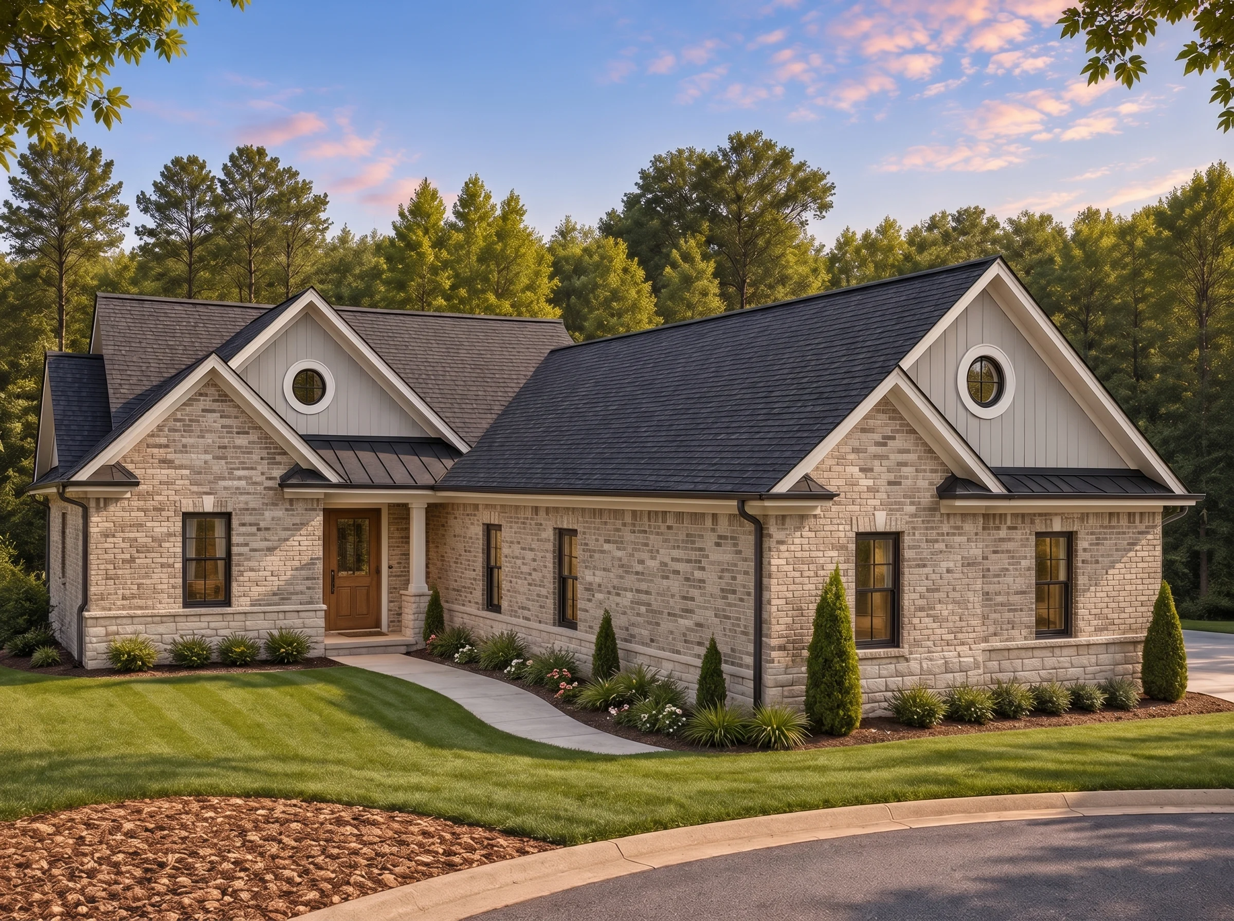 Plan  19-2151 – Aster Bluff Hall |  Traditional Ranch – 4-Bed, 4-Bath, 4,850 SF - Natural Brick, AI-generated exterior concept