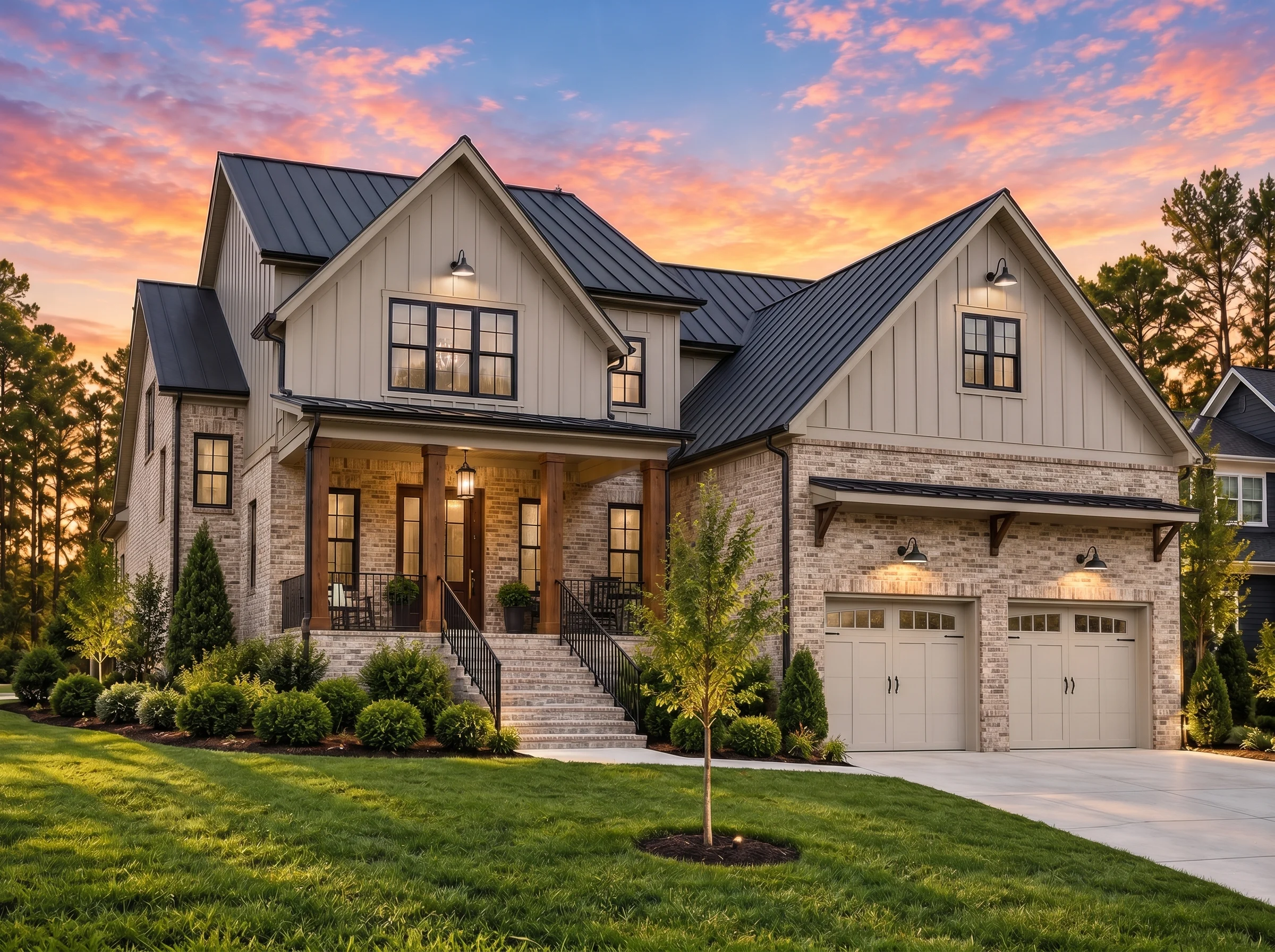 Plan  19-2161 – The Griffin Manor |  Modern Farmhouse – 4-Bed, 3.5-Bath, 3,634 SF - Natural Brick, AI-generated exterior concept