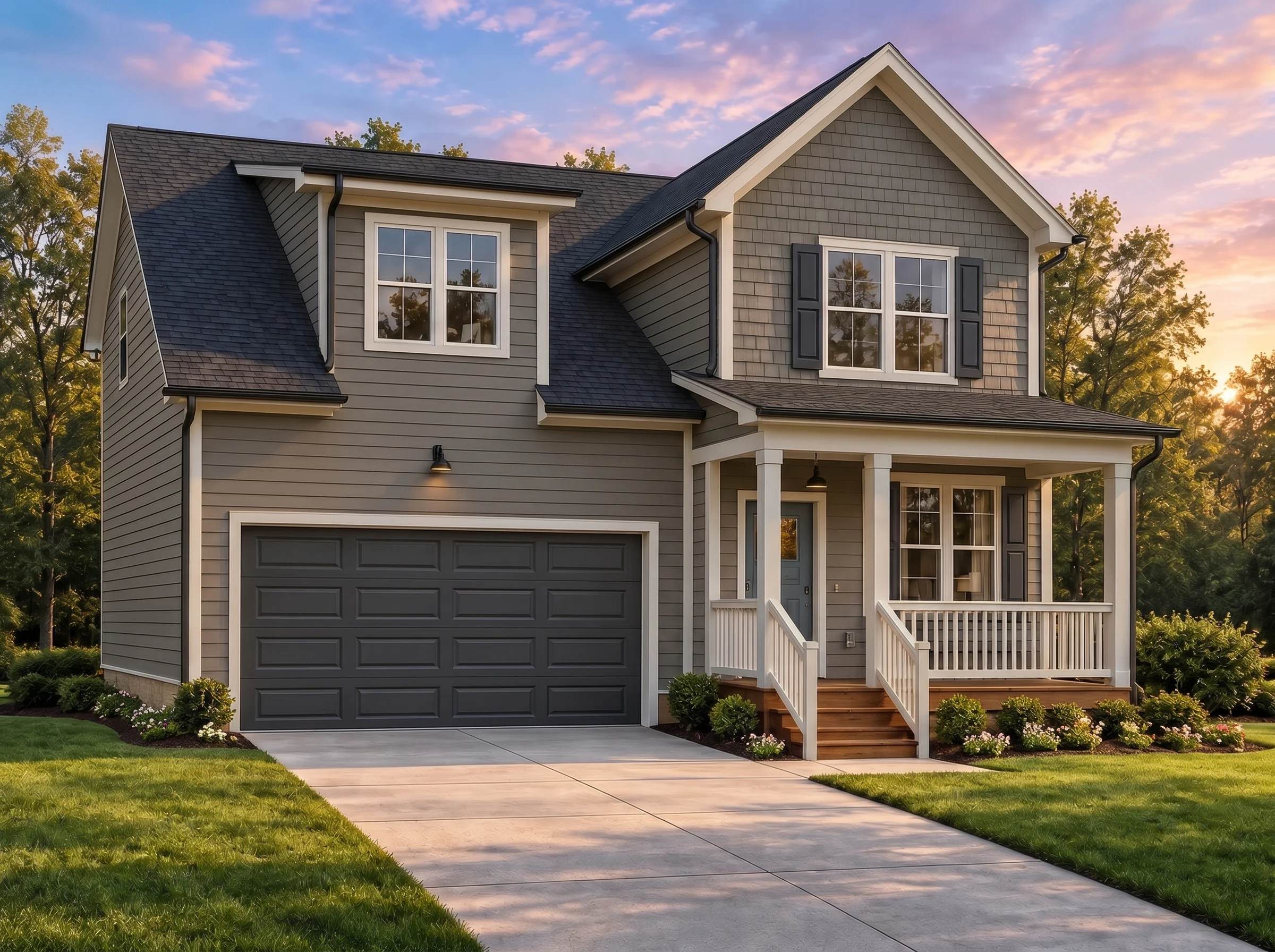 Plan  19-2075 – Bude House |  Traditional – 3-Bed, 2.5-Bath, 1,532 SF - Warm Charcoal, AI-generated exterior concept