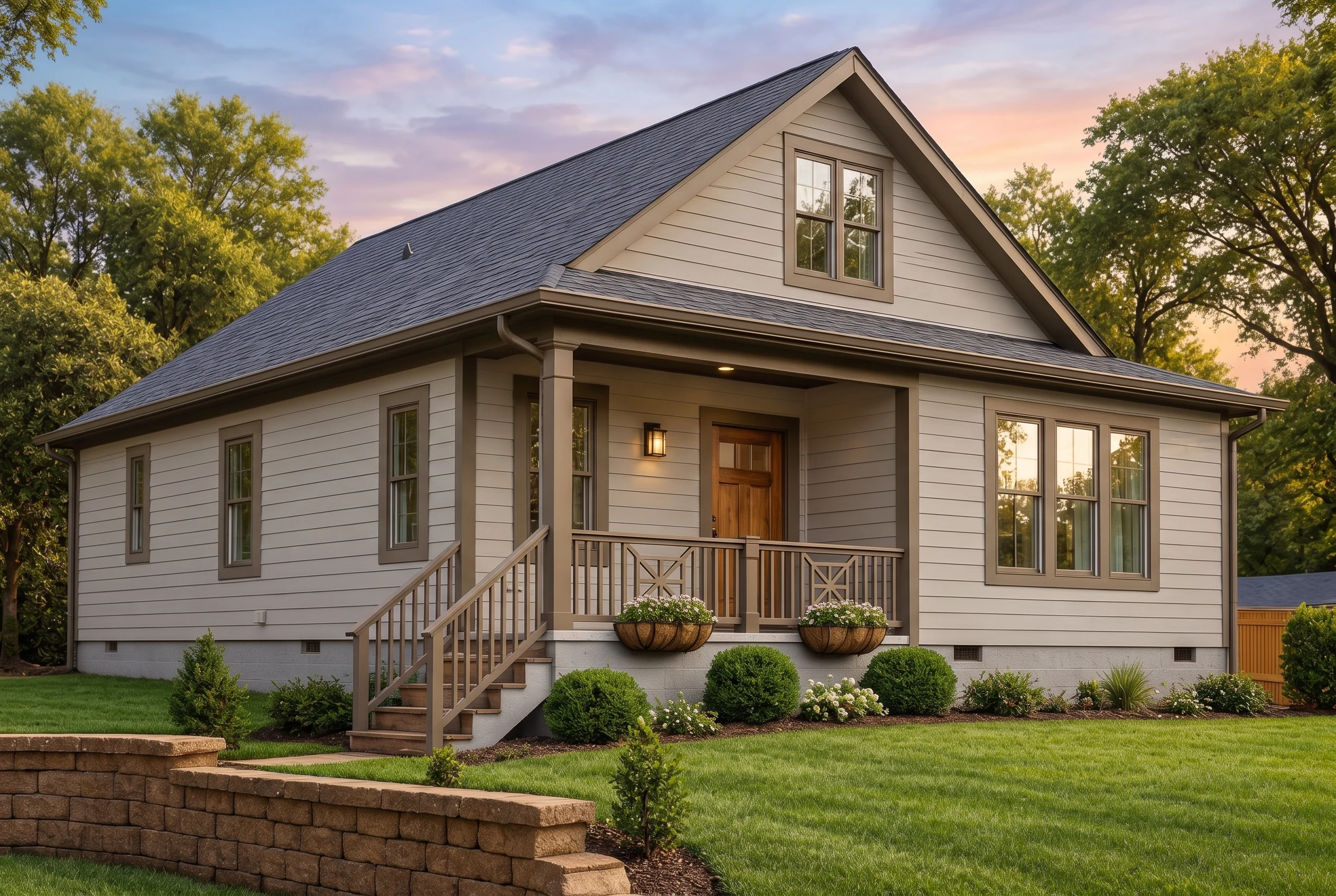 Plan  19-2238 – Williams Lodge |  Traditional Cottage – 3-Bed, 2.5-Bath, 1,702 SF - Mushroom Taupe, AI-generated exterior concept