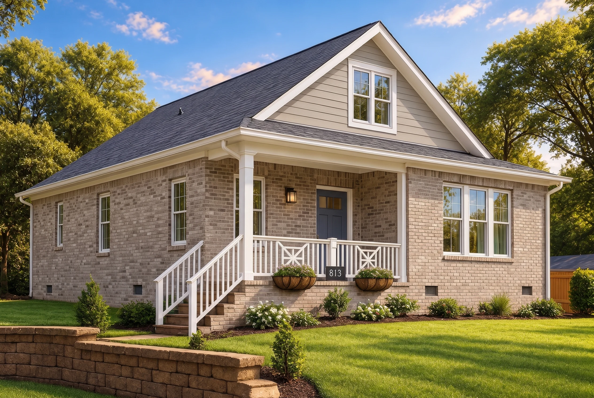 Plan  19-2238 – Williams Lodge |  Traditional Cottage – 3-Bed, 2.5-Bath, 1,702 SF - Natural Brick, AI-generated exterior concept