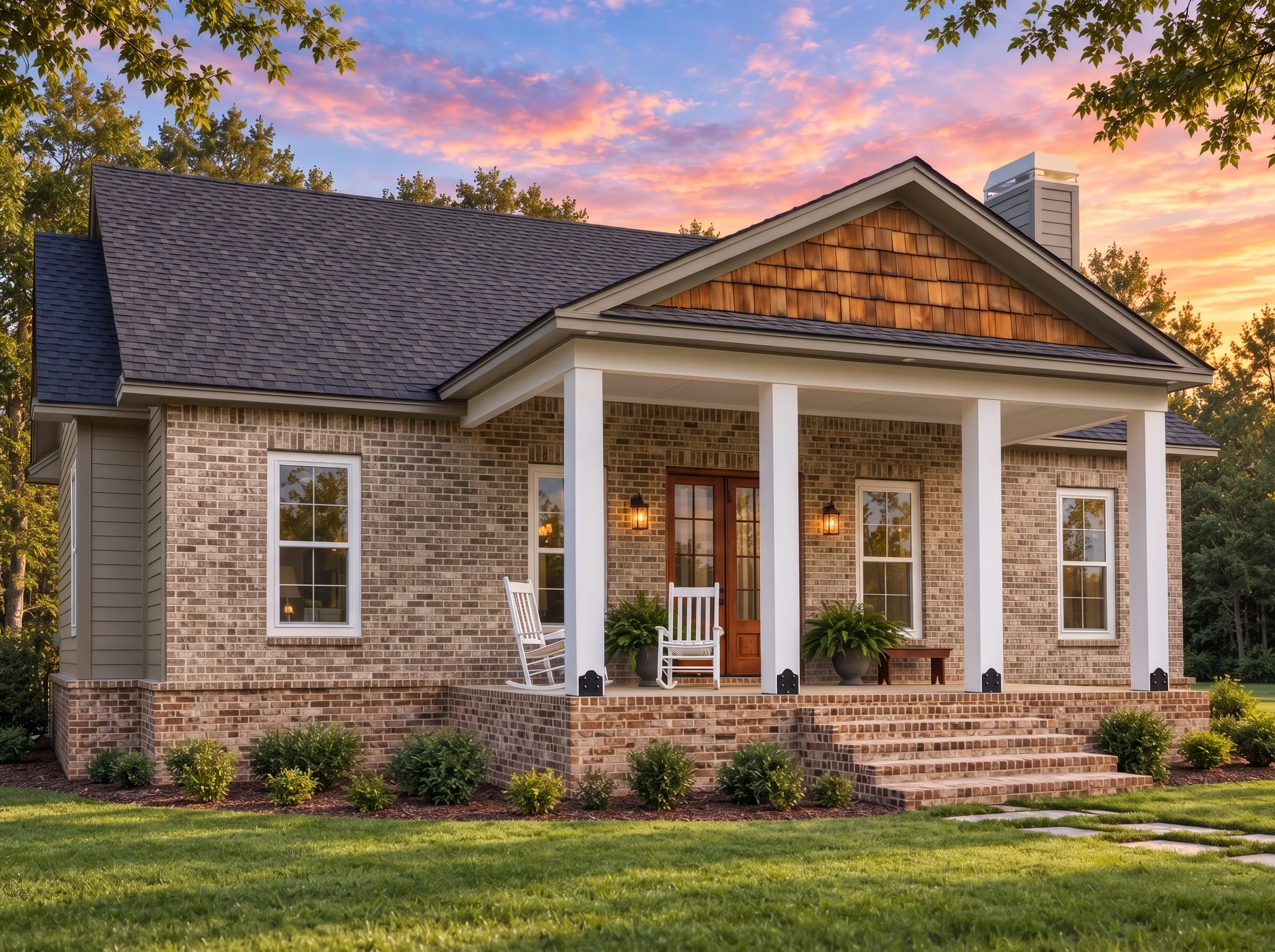 Plan  19-2257 – Gale House |  Traditional – 3-Bed, 2-Bath, 1,631 SF - Natural Brick, AI-generated exterior concept