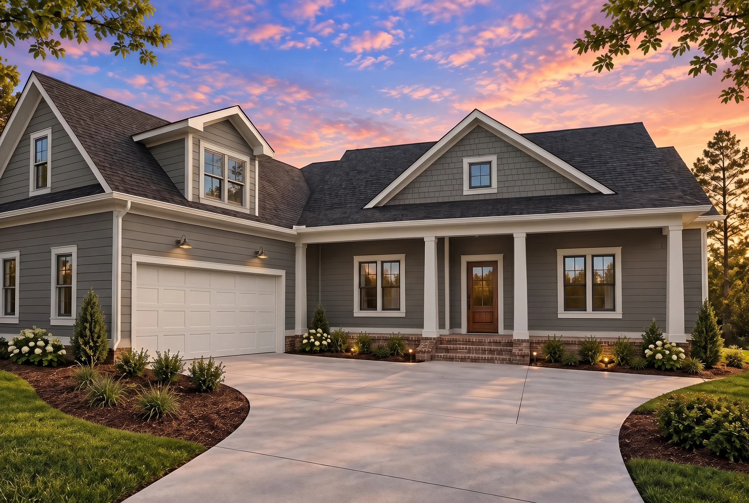 Plan  19-2294 – The Davis Farmhouse  | Modern Farmhouse – 4-Bed, 3-Bath, 2,593 SF - Warm Charcoal, AI-generated exterior concept