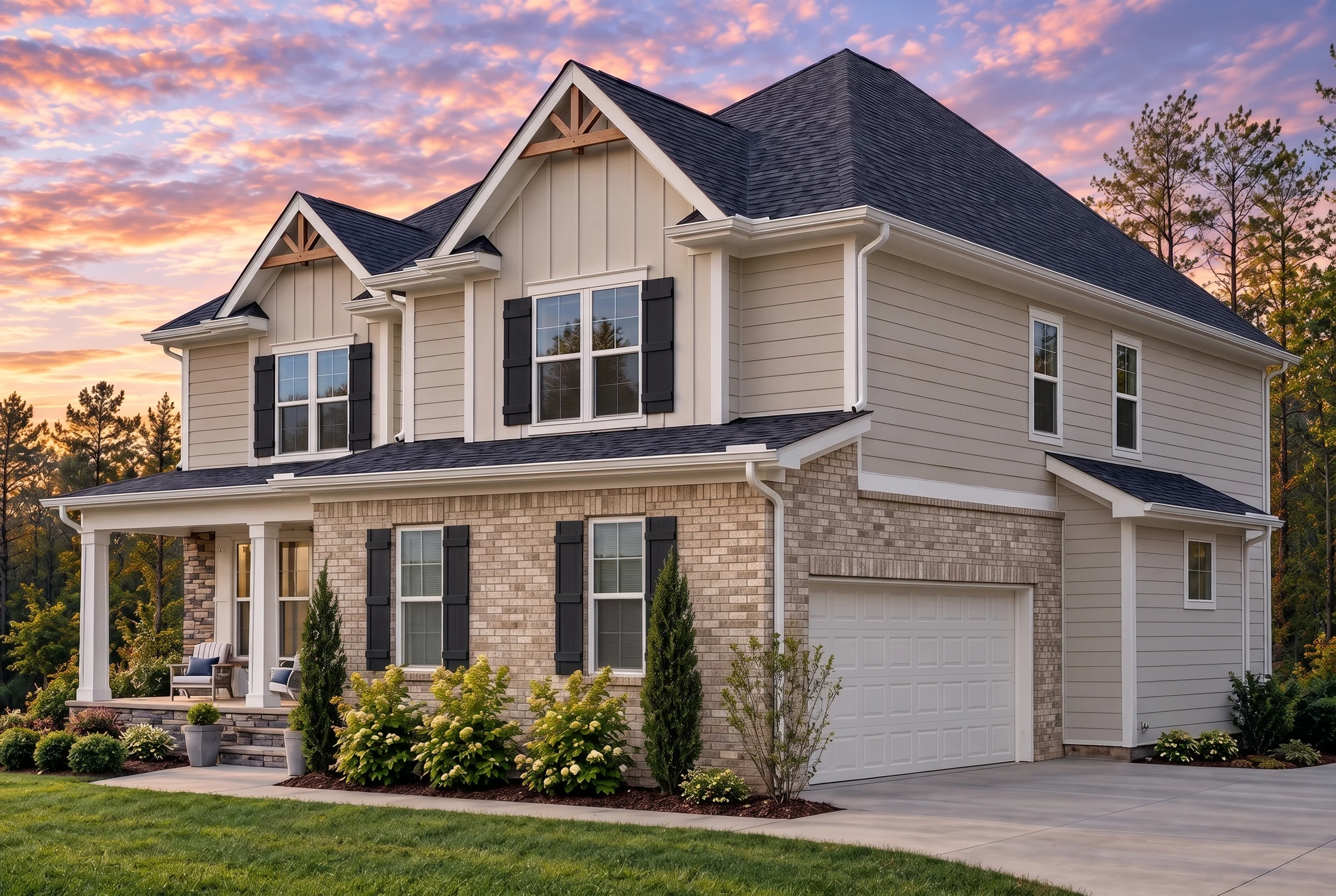 Plan  19-2325 – Auburn Hollow Retreat  | New American – 4-Bed, 4-Bath, 2,983 SF - Natural Brick, AI-generated exterior concept