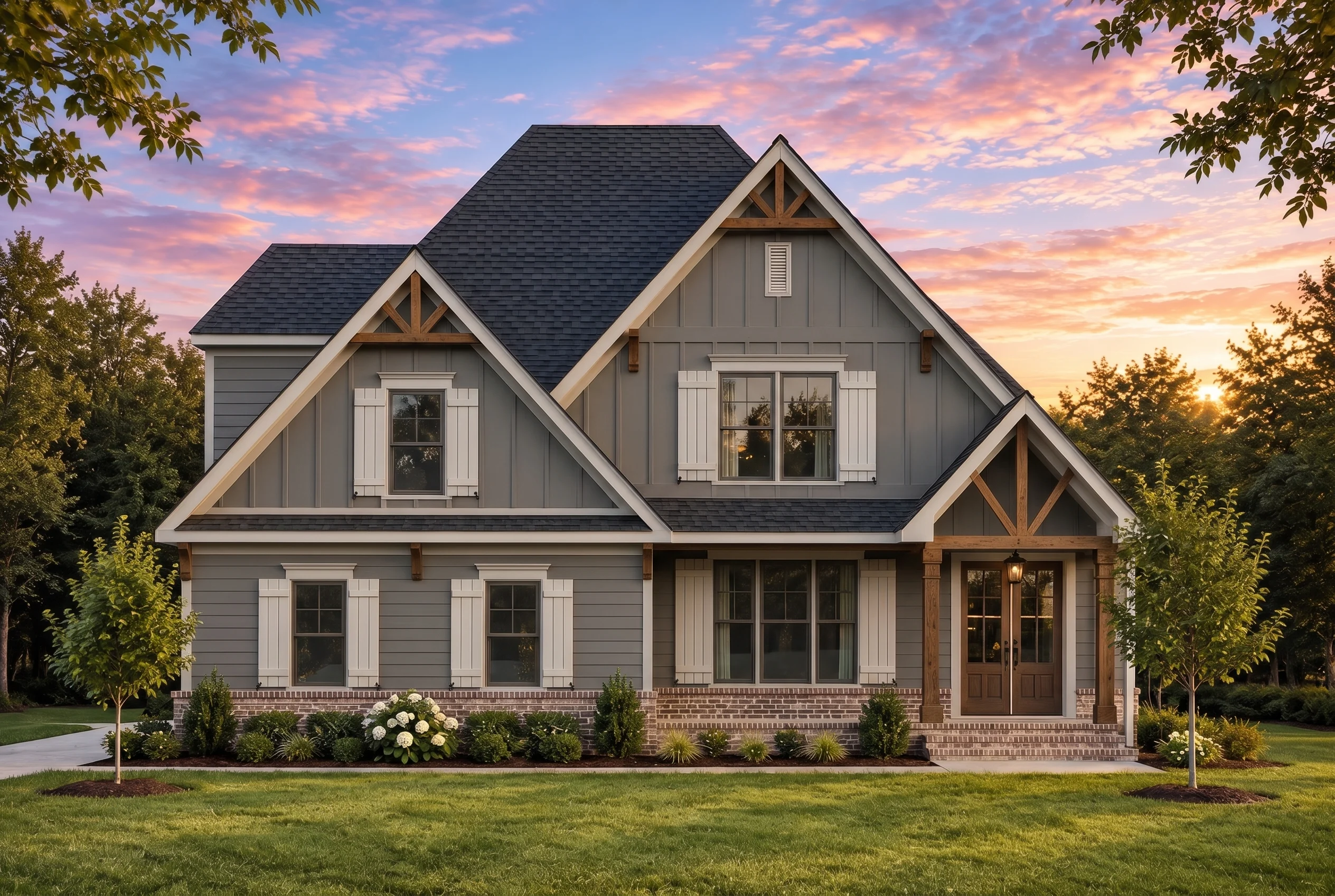 Plan  19-2498 – Pennsylvania Basin |  Modern Farmhouse – 3-Bed, 2.5-Bath, 2,554 SF - Warm Charcoal, AI-generated exterior concept