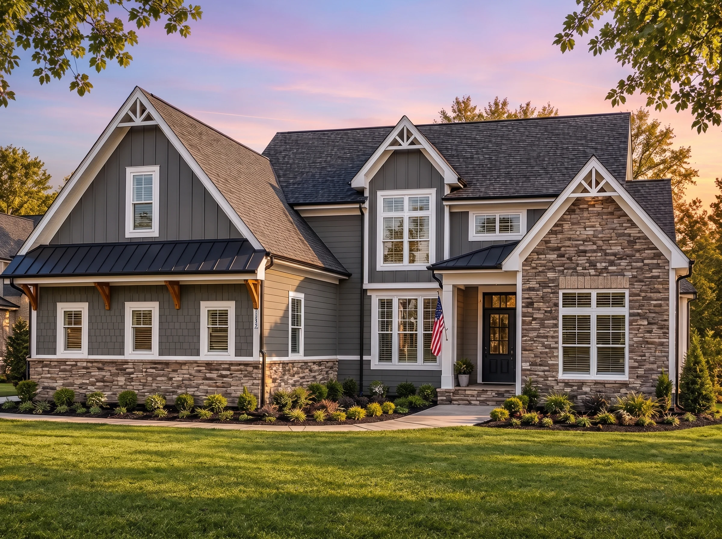 Plan  19-2481 – The Garcia Haven |  New American Craftsman – 4-Bed, 4-Bath, 4,196 SF - Warm Charcoal, AI-generated exterior concept