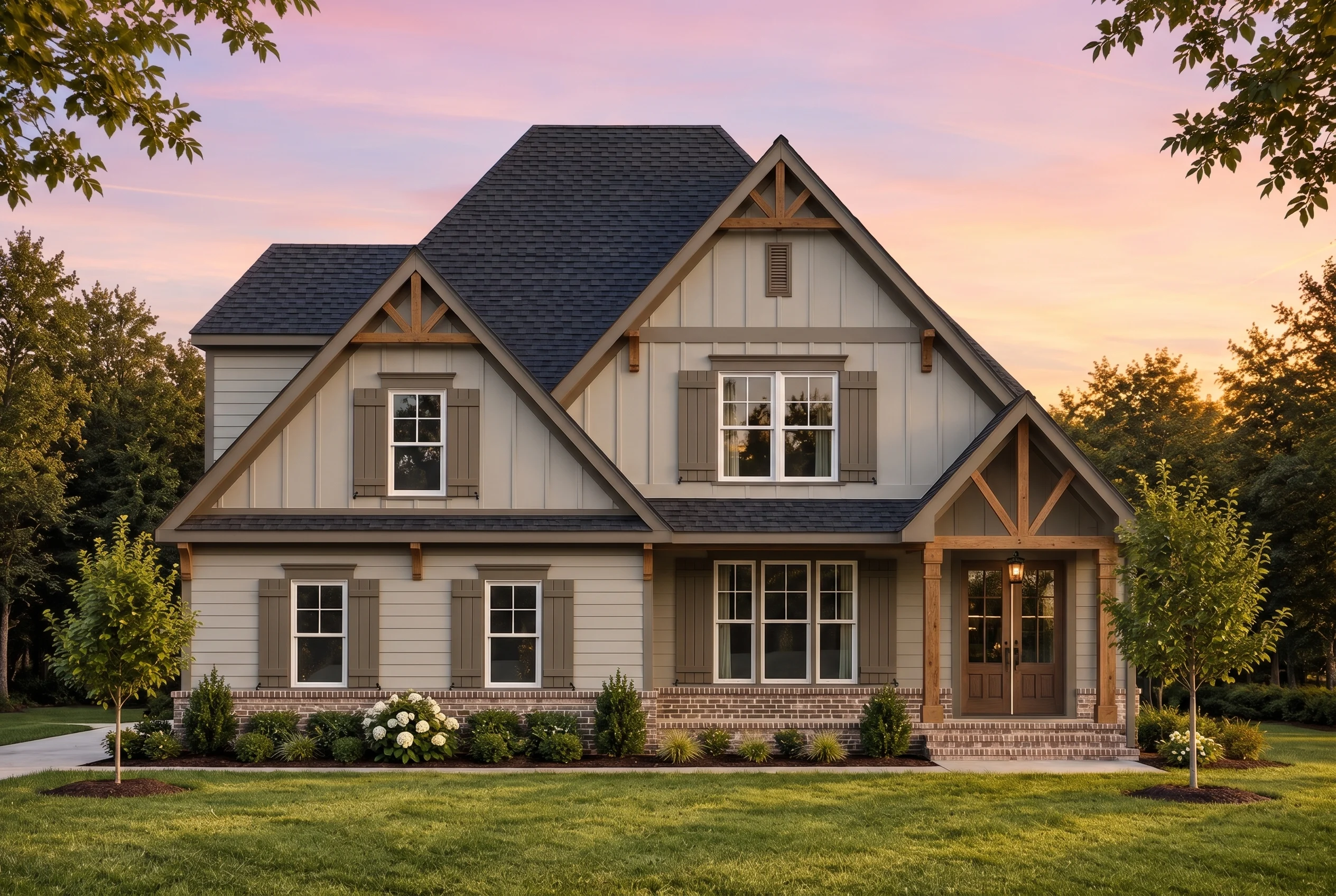 Plan  19-2498 – Pennsylvania Basin |  Modern Farmhouse – 3-Bed, 2.5-Bath, 2,554 SF - Mushroom Taupe, AI-generated exterior concept