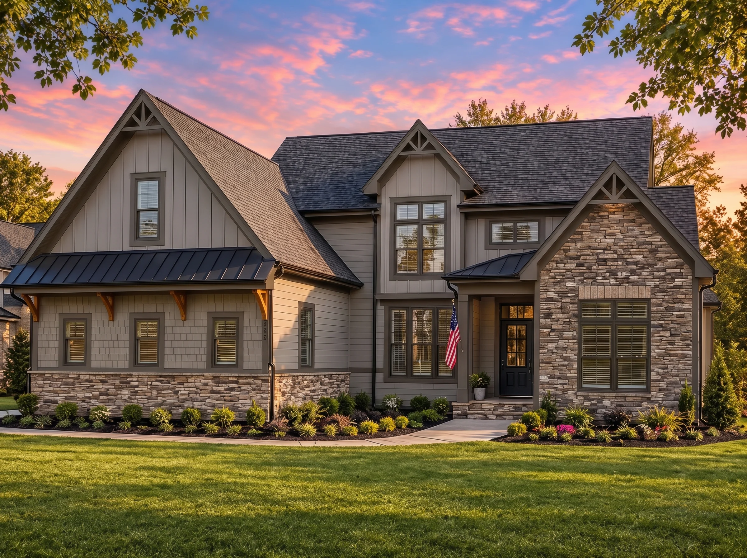 Plan  19-2481 – The Garcia Haven |  New American Craftsman – 4-Bed, 4-Bath, 4,196 SF - Mushroom Taupe, AI-generated exterior concept