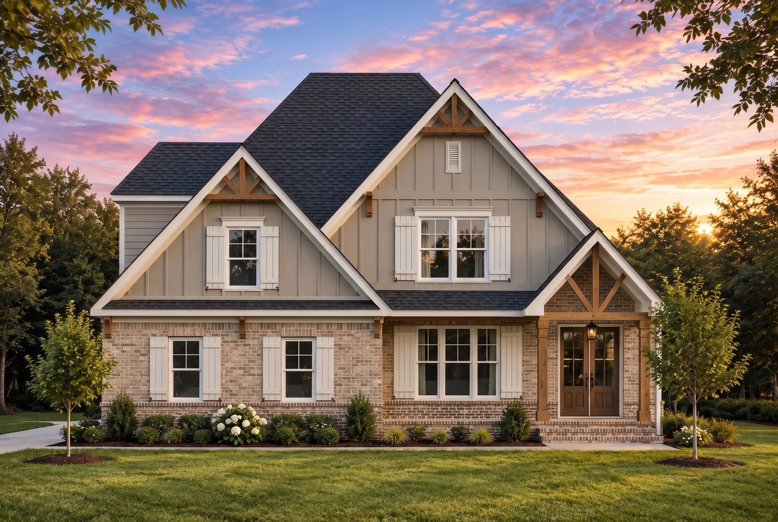 Plan  19-2498 – Pennsylvania Basin |  Modern Farmhouse – 3-Bed, 2.5-Bath, 2,554 SF - Natural Brick, AI-generated exterior concept