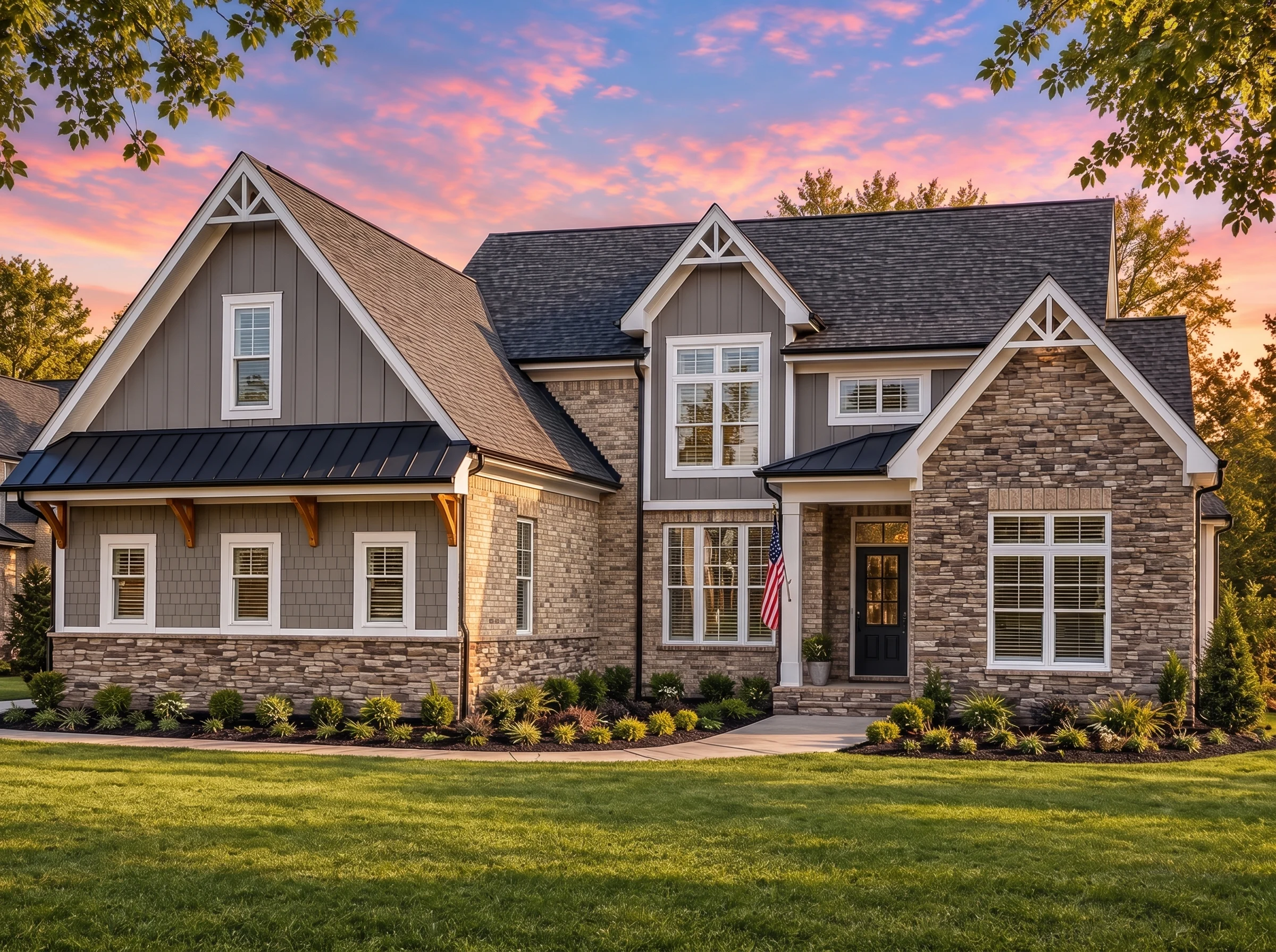 Plan  19-2481 – The Garcia Haven |  New American Craftsman – 4-Bed, 4-Bath, 4,196 SF - Natural Brick, AI-generated exterior concept