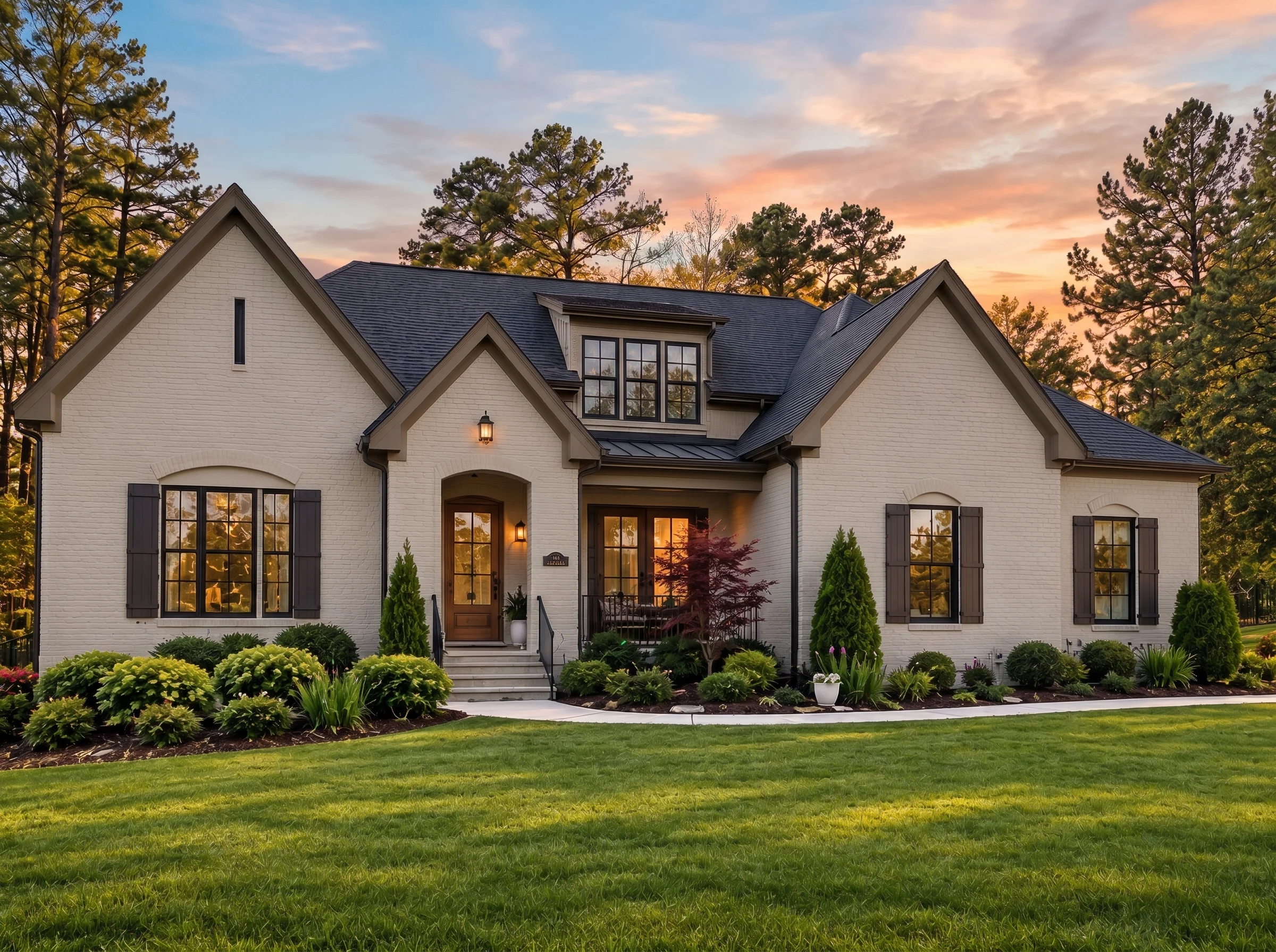 Plan  19-2468A – Pennsylvania Dutch  | New American – 5-Bed, 4-Bath, 3,923 SF - Mushroom Taupe, AI-generated exterior concept