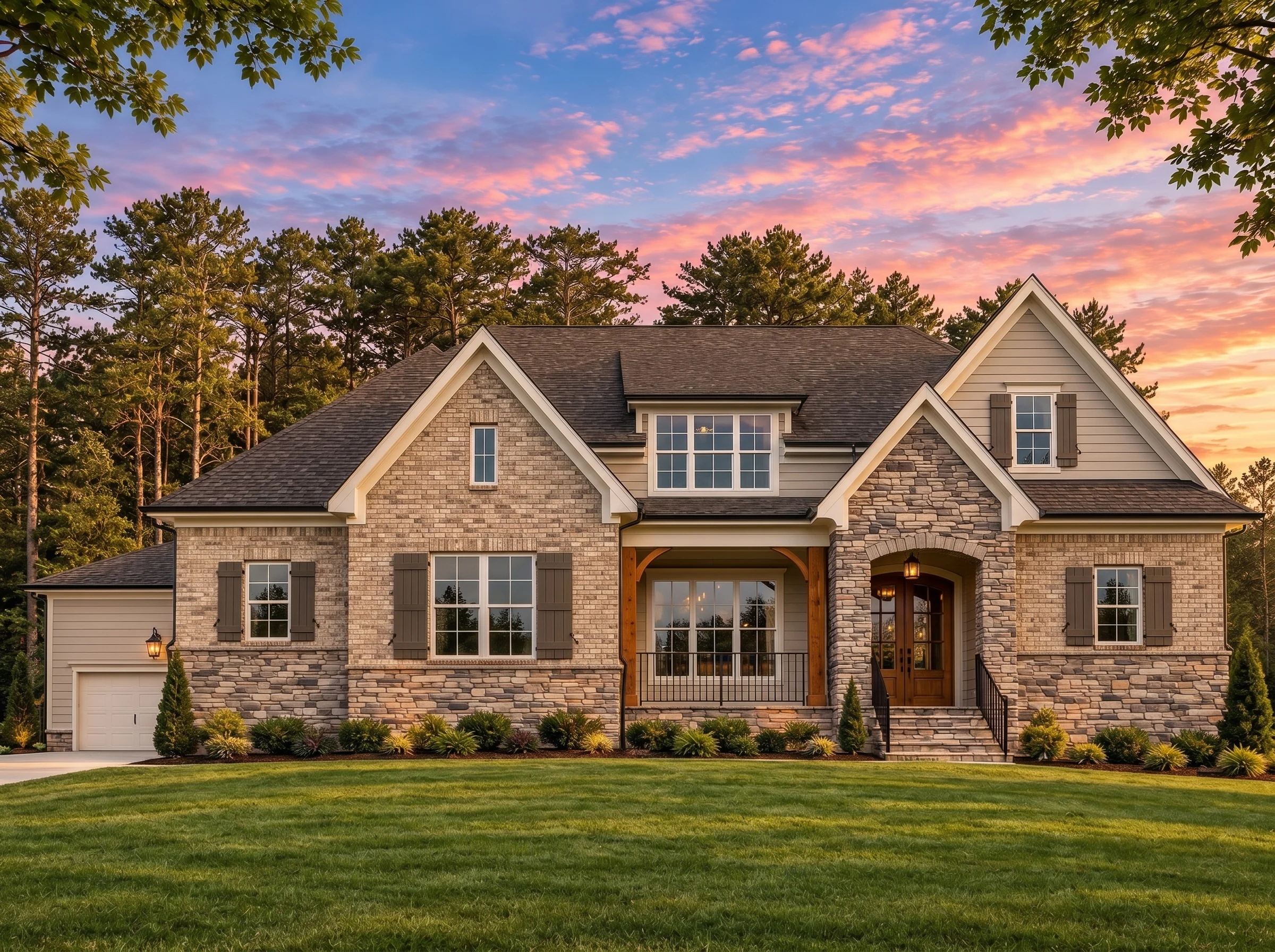 Plan  19-2444 – Auburn Hollow Homestead | Transitional Farmhouse – 4-Bed, 5-Bath, 3,425 SF - Natural Brick, AI-generated exterior concept
