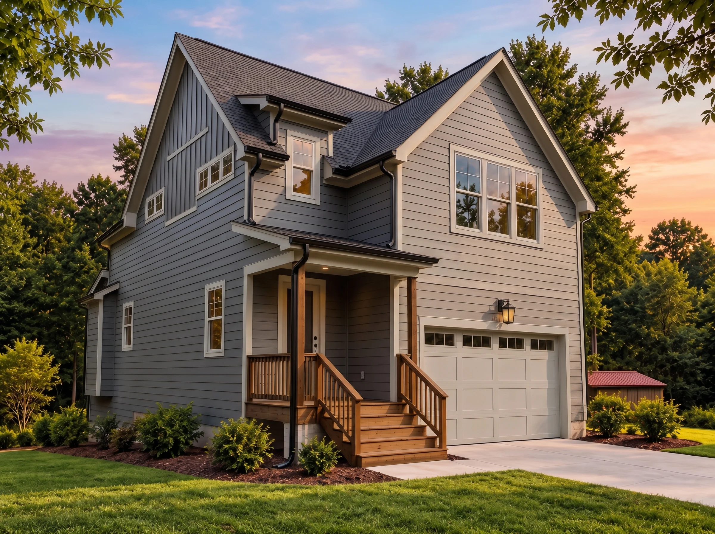 Plan  19-2370 – Anderson Crossing |  New American – 4-Bed, 4-Bath, 2,850 SF - Warm Charcoal, AI-generated exterior concept