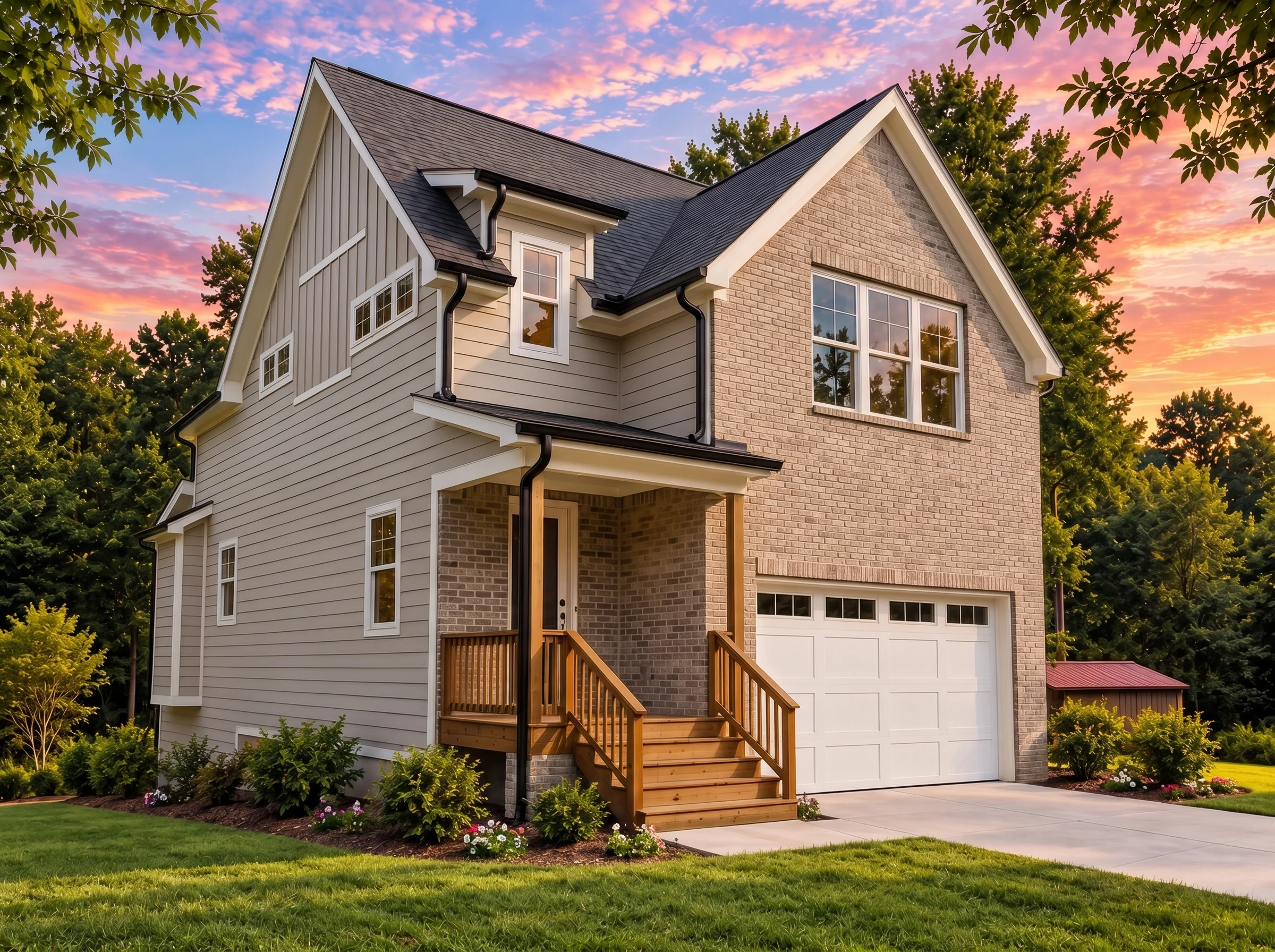 Plan  19-2370 – Anderson Crossing |  New American – 4-Bed, 4-Bath, 2,850 SF - Natural Brick, AI-generated exterior concept