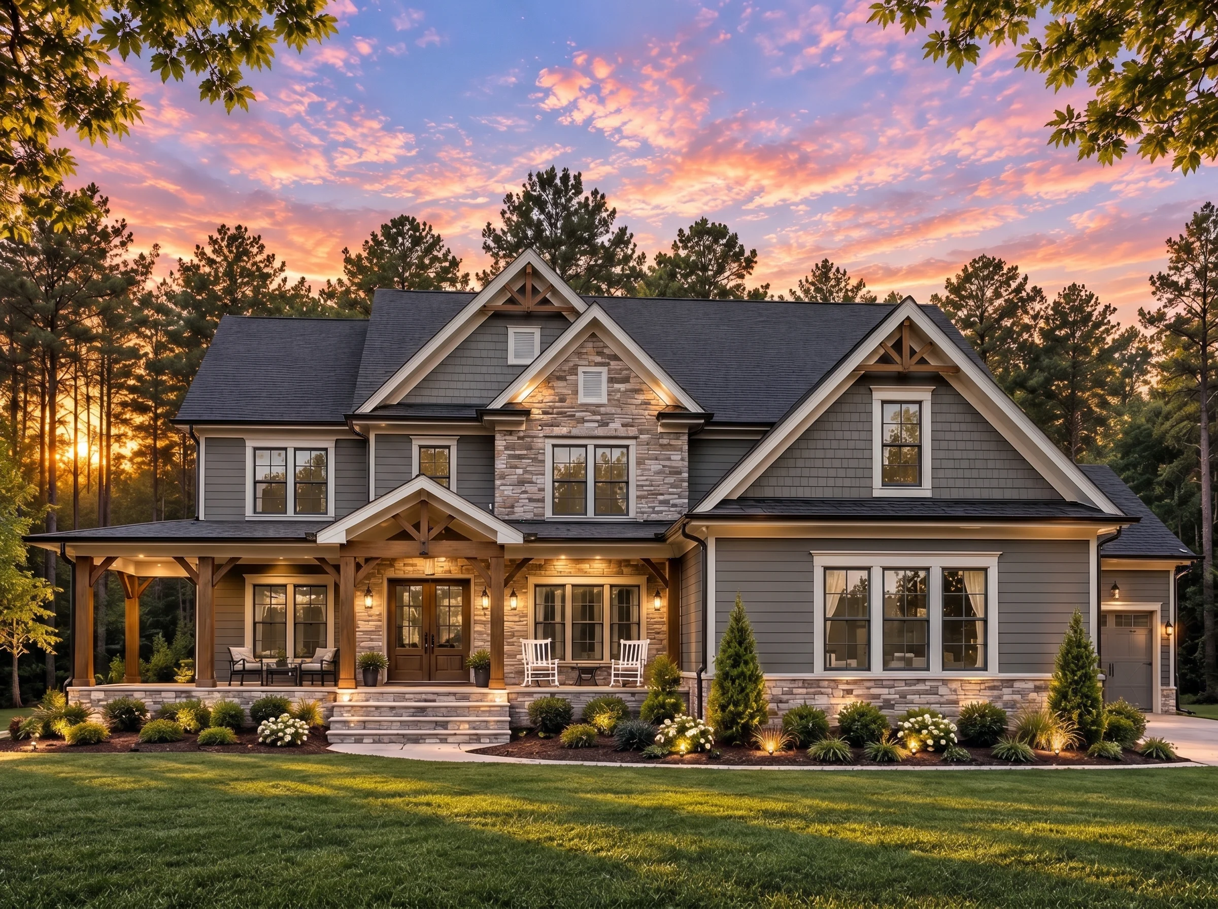 Plan  20-1128 – The Lopez Haven |  New American – 4-Bed, 3.5-Bath, 3,821 SF - Warm Charcoal, AI-generated exterior concept