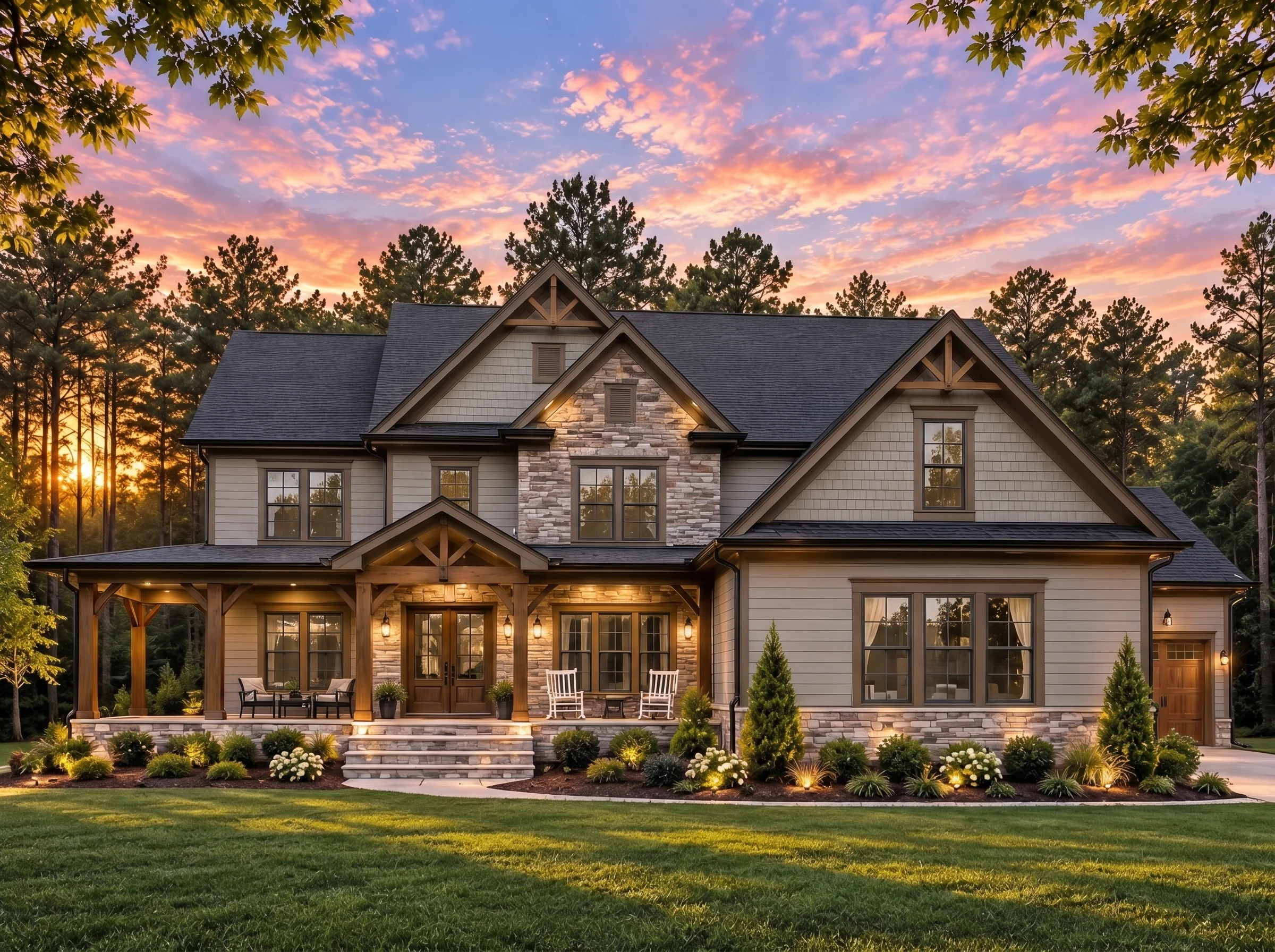 Plan  20-1128 – The Lopez Haven |  New American – 4-Bed, 3.5-Bath, 3,821 SF - Mushroom Taupe, AI-generated exterior concept