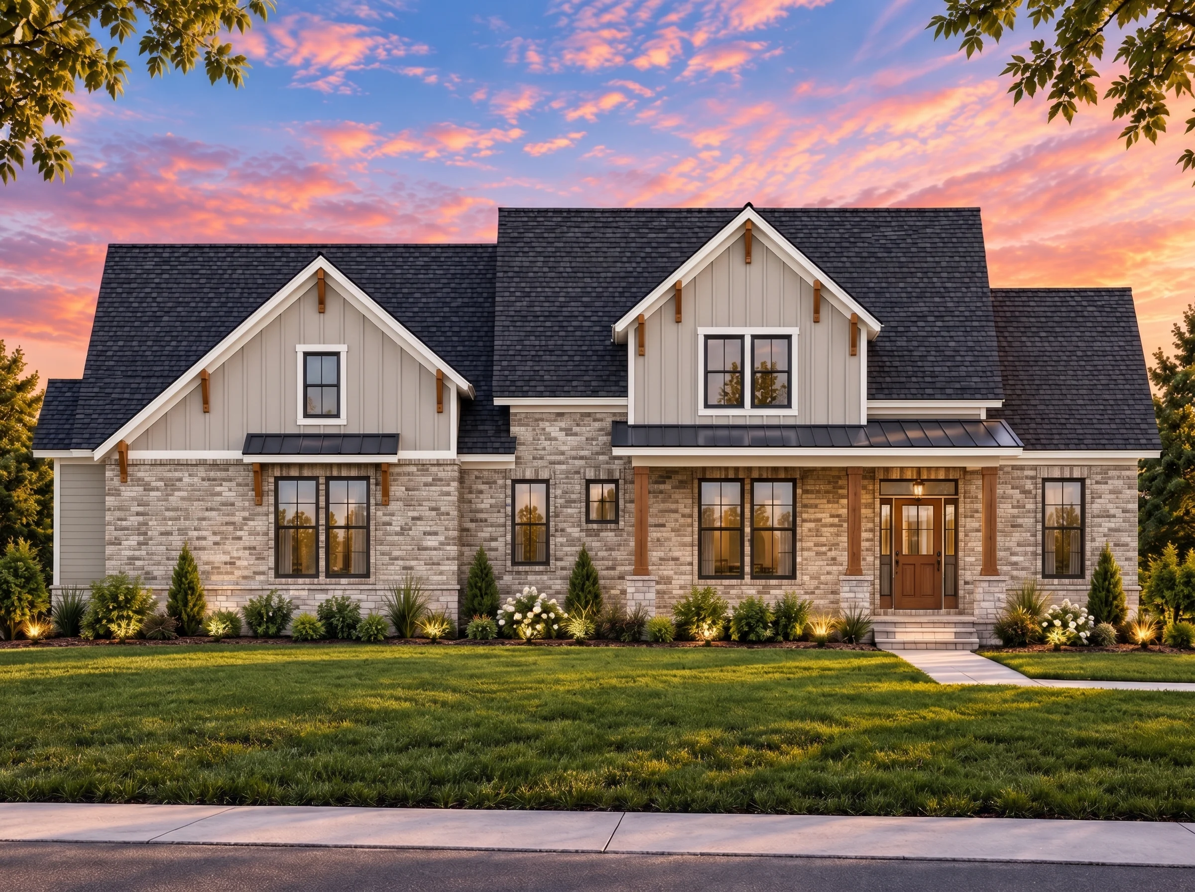 Plan  20-1113 – Auburn Landing Cottage  | Modern Farmhouse – 3-Bed, 2.5-Bath, 2,680 SF - Natural Brick, AI-generated exterior concept