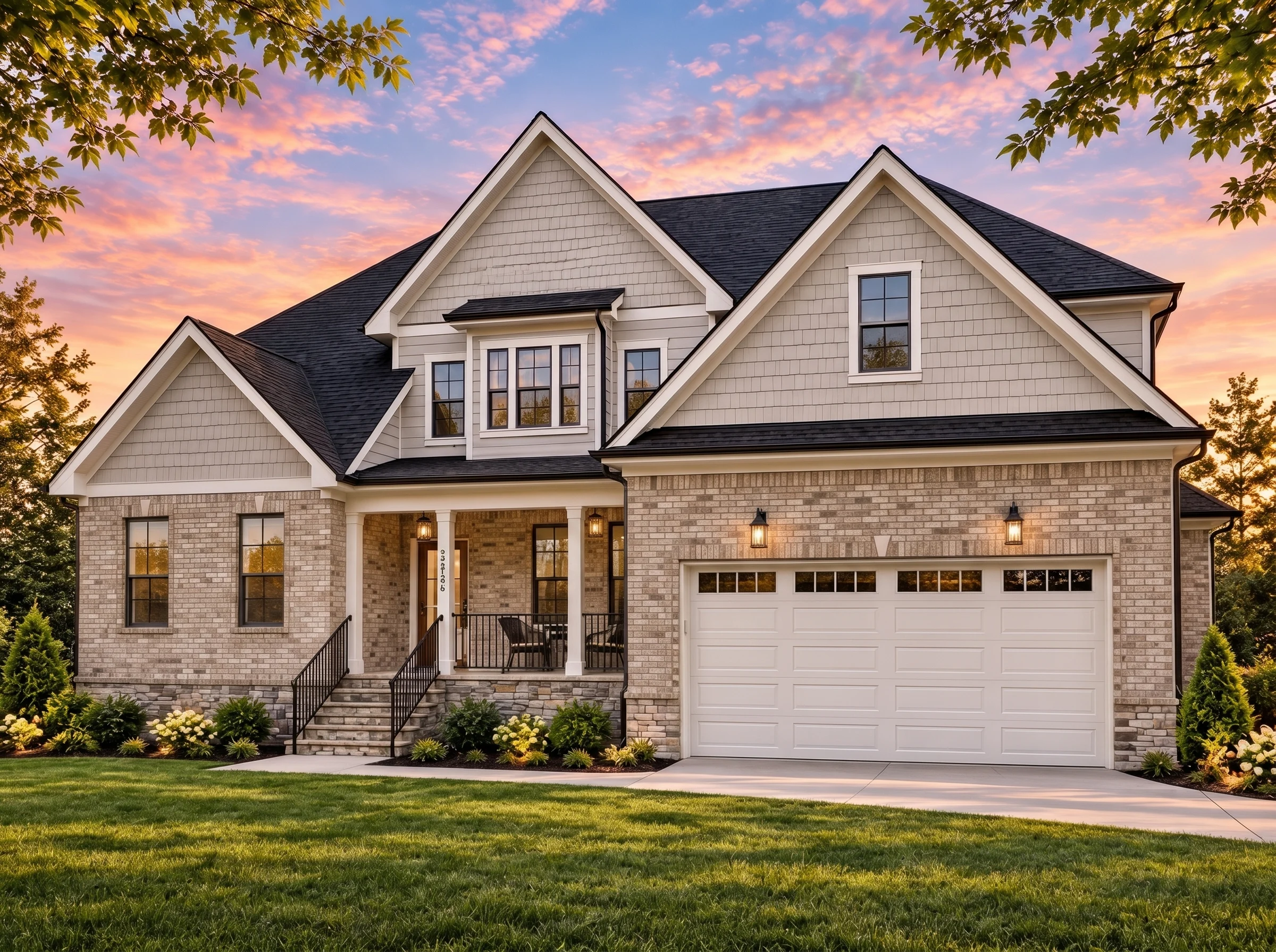 Plan  20-1110 – Aster Run Residence  | New American – 4-Bed, 4-Bath, 3,250 SF - Natural Brick, AI-generated exterior concept