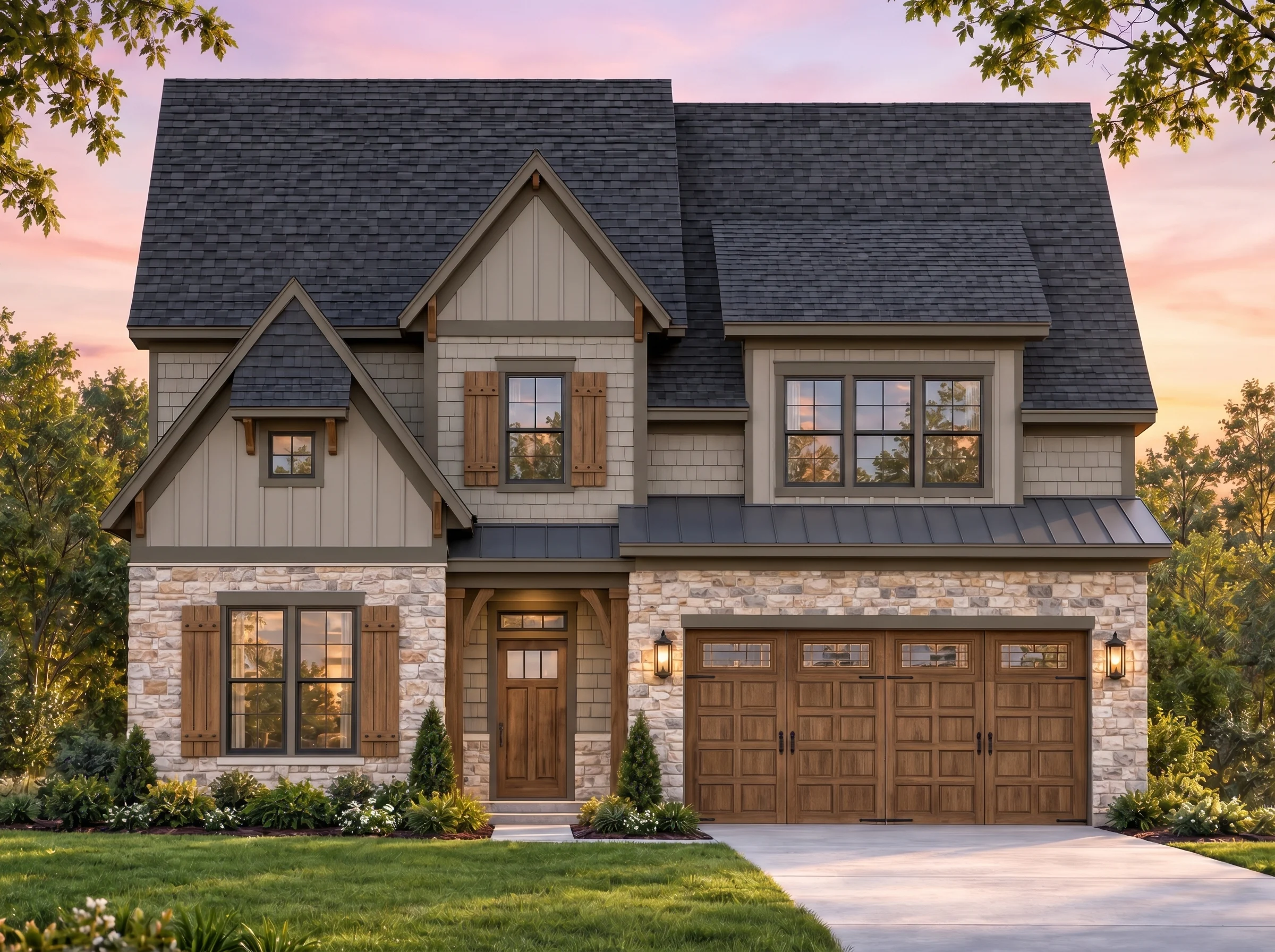 Plan  20-1080 – Effort House |  Modern Farmhouse – 3-Bed, 2-Bath, 4,573 SF - Mushroom Taupe, AI-generated exterior concept