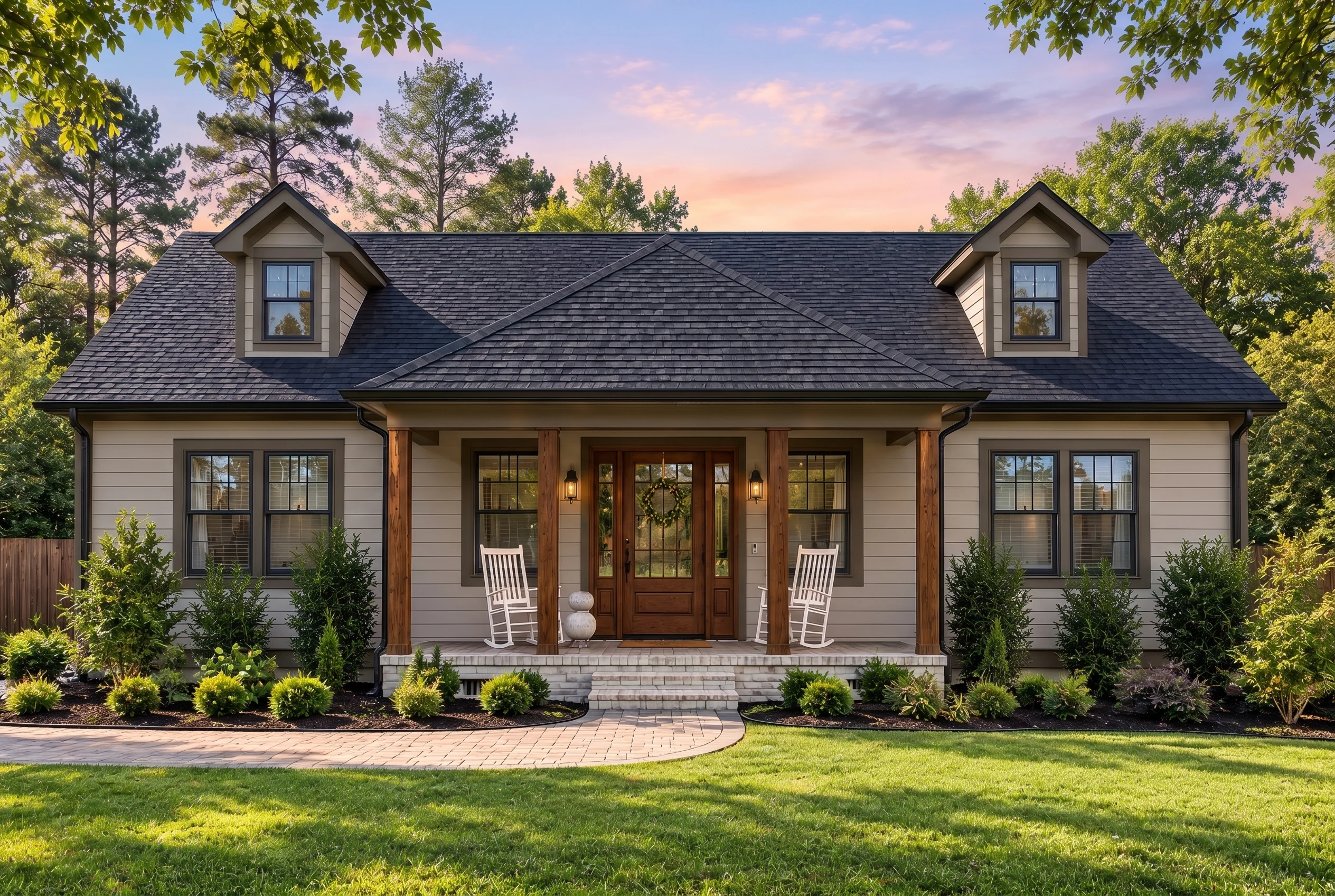 Plan  20-1150 – Auburn Trail Haven |  Cape Cod – 4-Bed, 3-Bath, 2,410 SF - Mushroom Taupe, AI-generated exterior concept