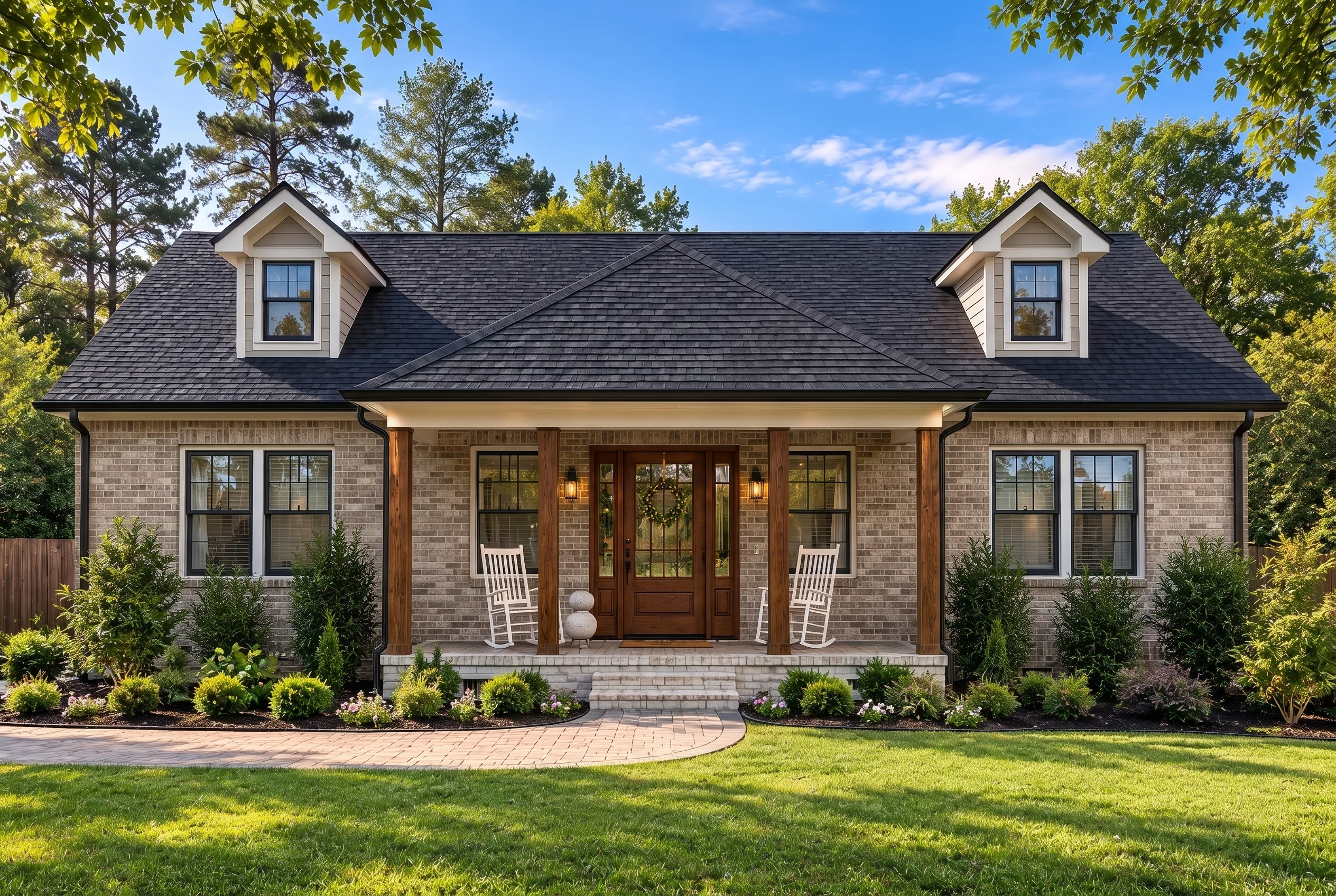 Plan  20-1150 – Auburn Trail Haven |  Cape Cod – 4-Bed, 3-Bath, 2,410 SF - Natural Brick, AI-generated exterior concept