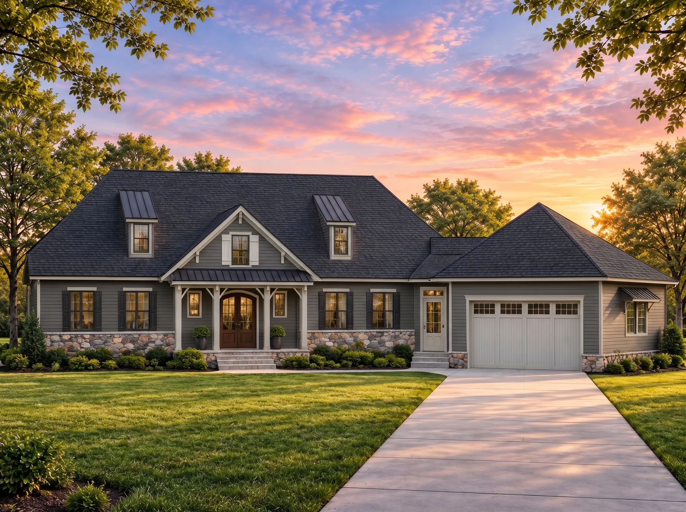 Plan  20-1224 – Aster Hollow Chalet  | Cape Cod – 4-Bed, 3.5-Bath, 4,119 SF - Warm Charcoal, AI-generated exterior concept
