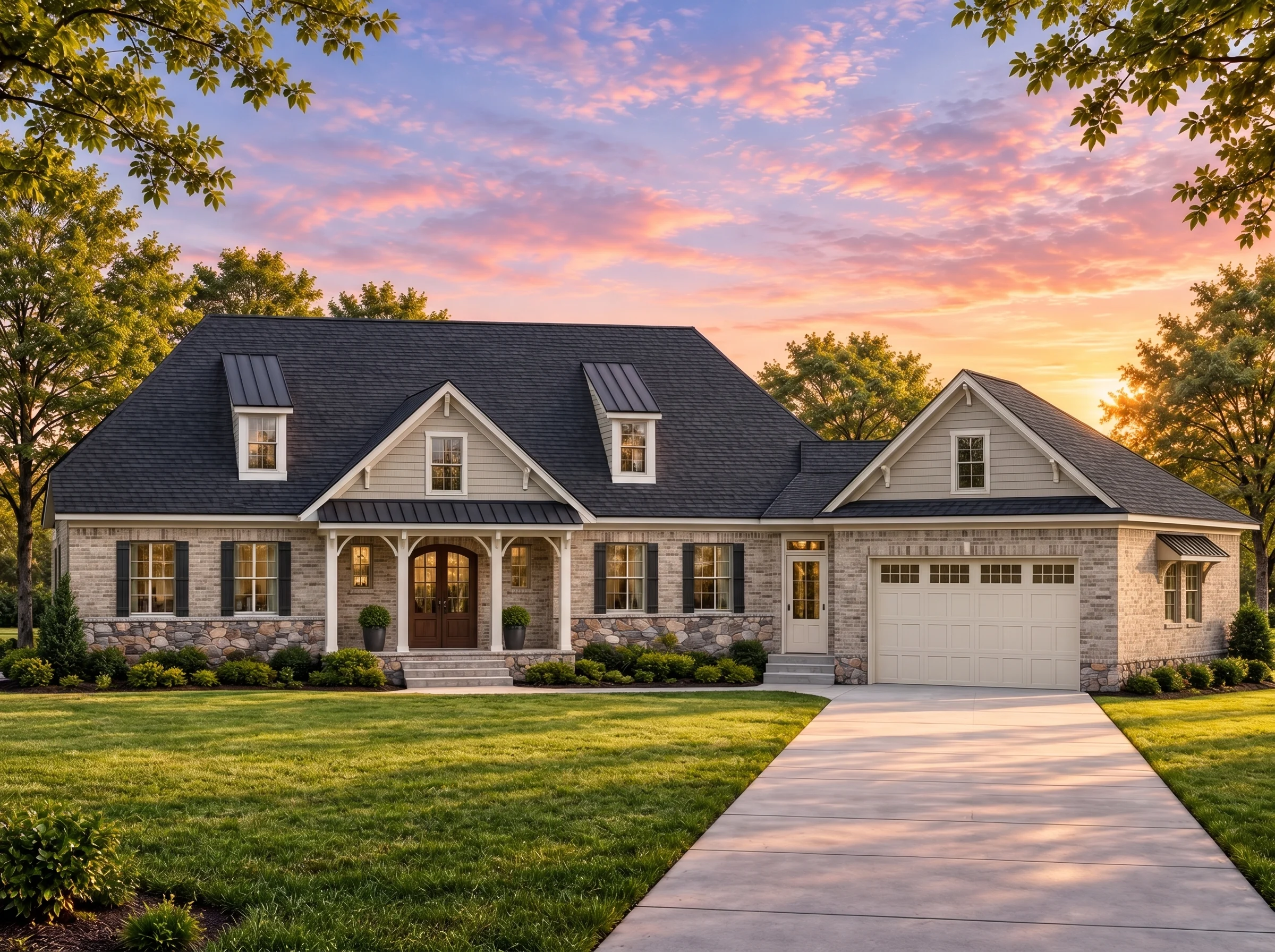 Plan  20-1224 – Aster Hollow Chalet  | Cape Cod – 4-Bed, 3.5-Bath, 4,119 SF - Natural Brick, AI-generated exterior concept