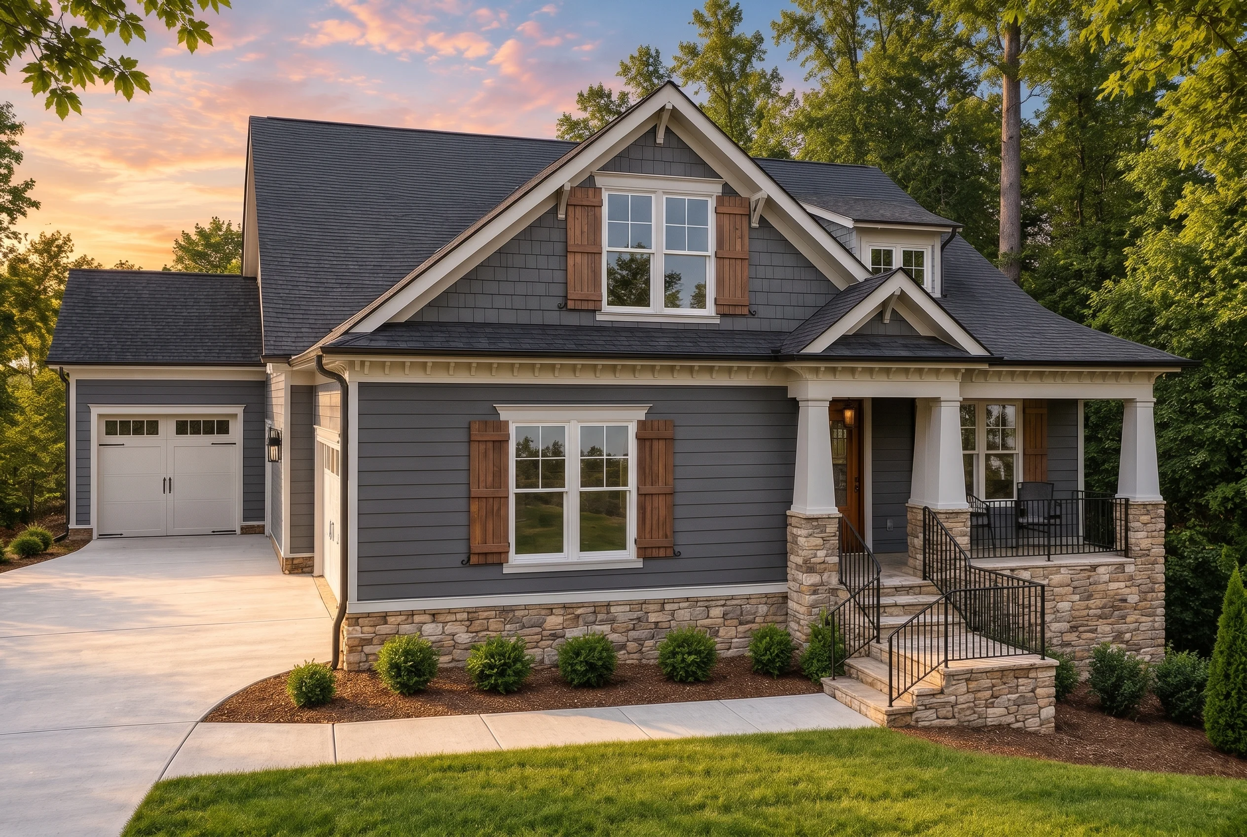 Plan  20-1242 – Princess Park Manor  | Craftsman Cottage – 4-Bed, 3.5-Bath, 2,735 SF - Warm Charcoal, AI-generated exterior concept