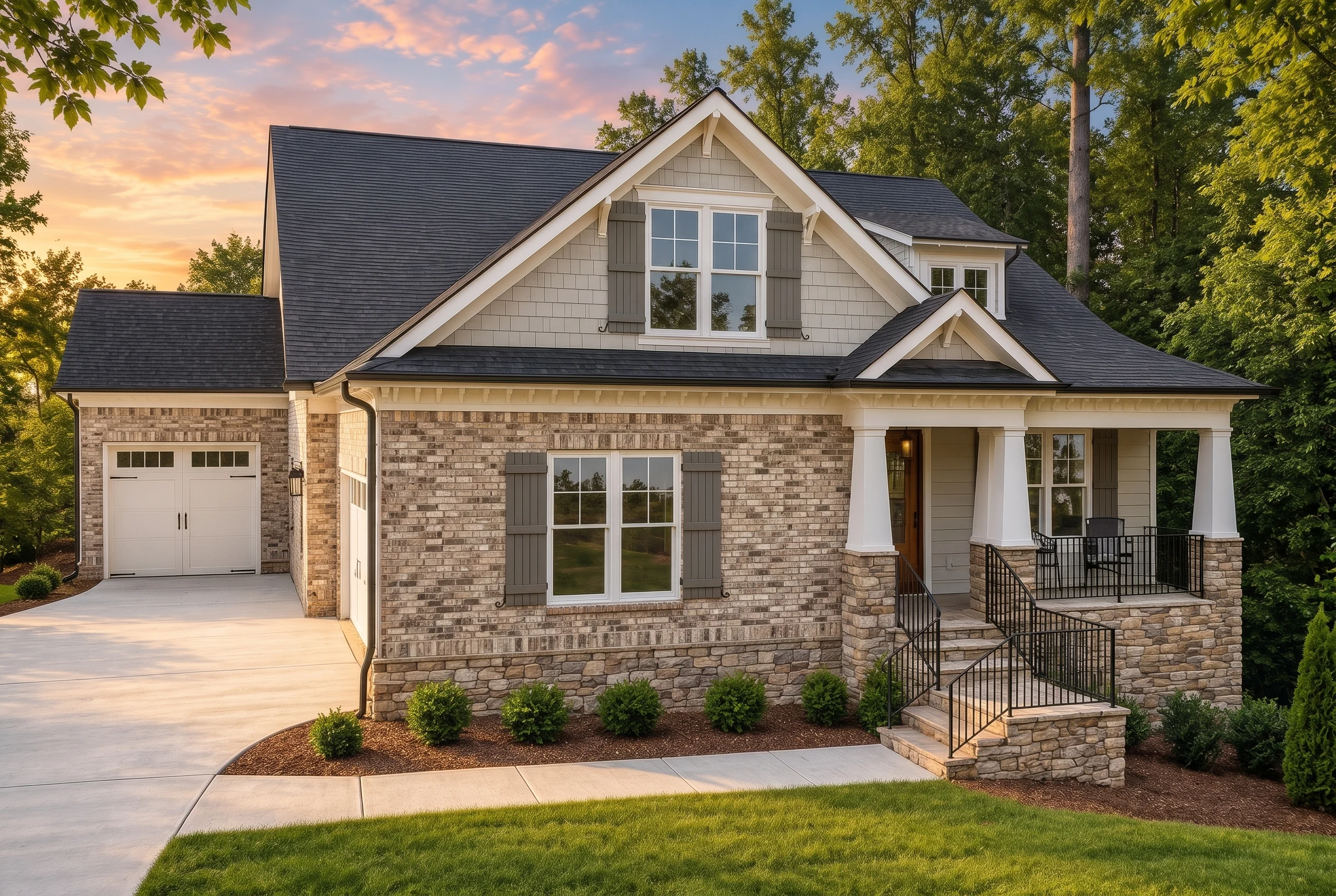 Plan  20-1242 – Princess Park Manor  | Craftsman Cottage – 4-Bed, 3.5-Bath, 2,735 SF - Natural Brick, AI-generated exterior concept