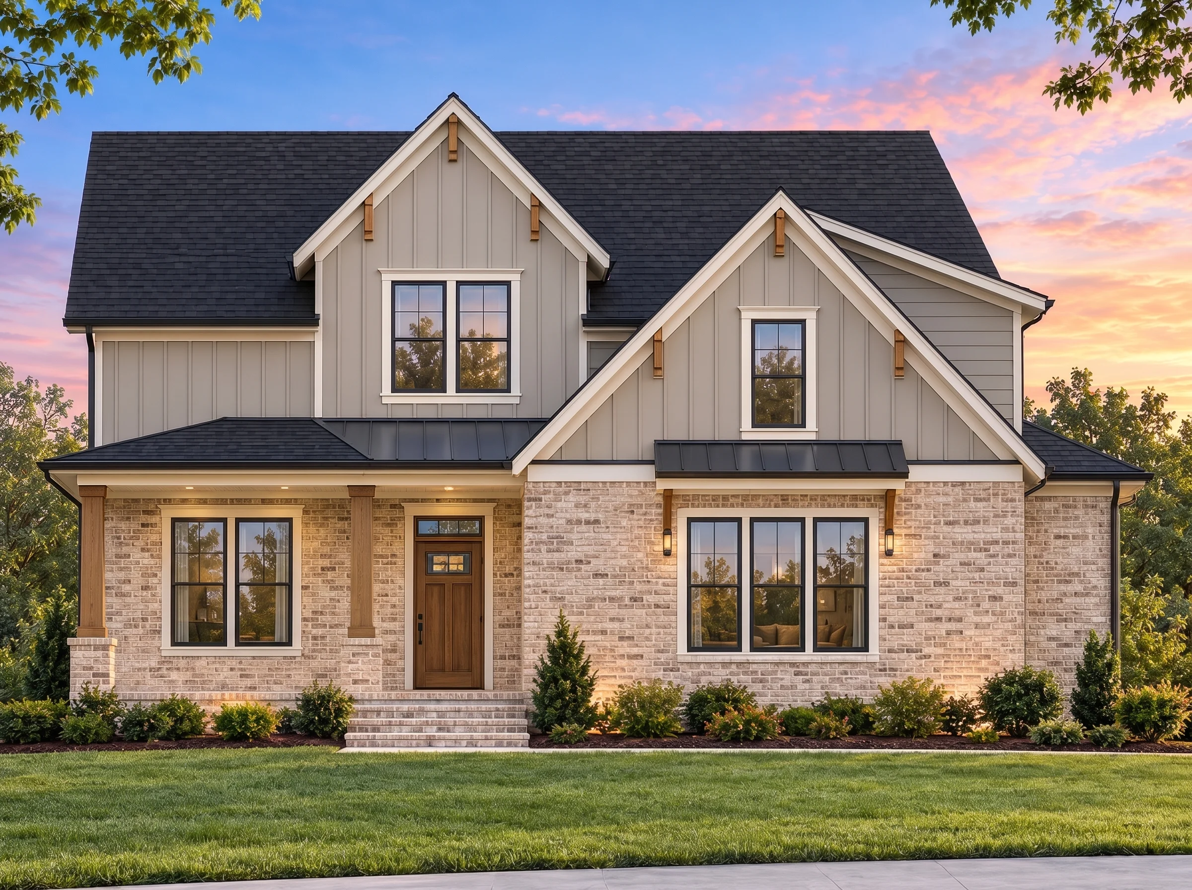 Plan  20-1251 – Aster Crossing Homestead | Modern Farmhouse – 3-Bed, 2.5-Bath, 2,933 SF - Natural Brick, AI-generated exterior concept
