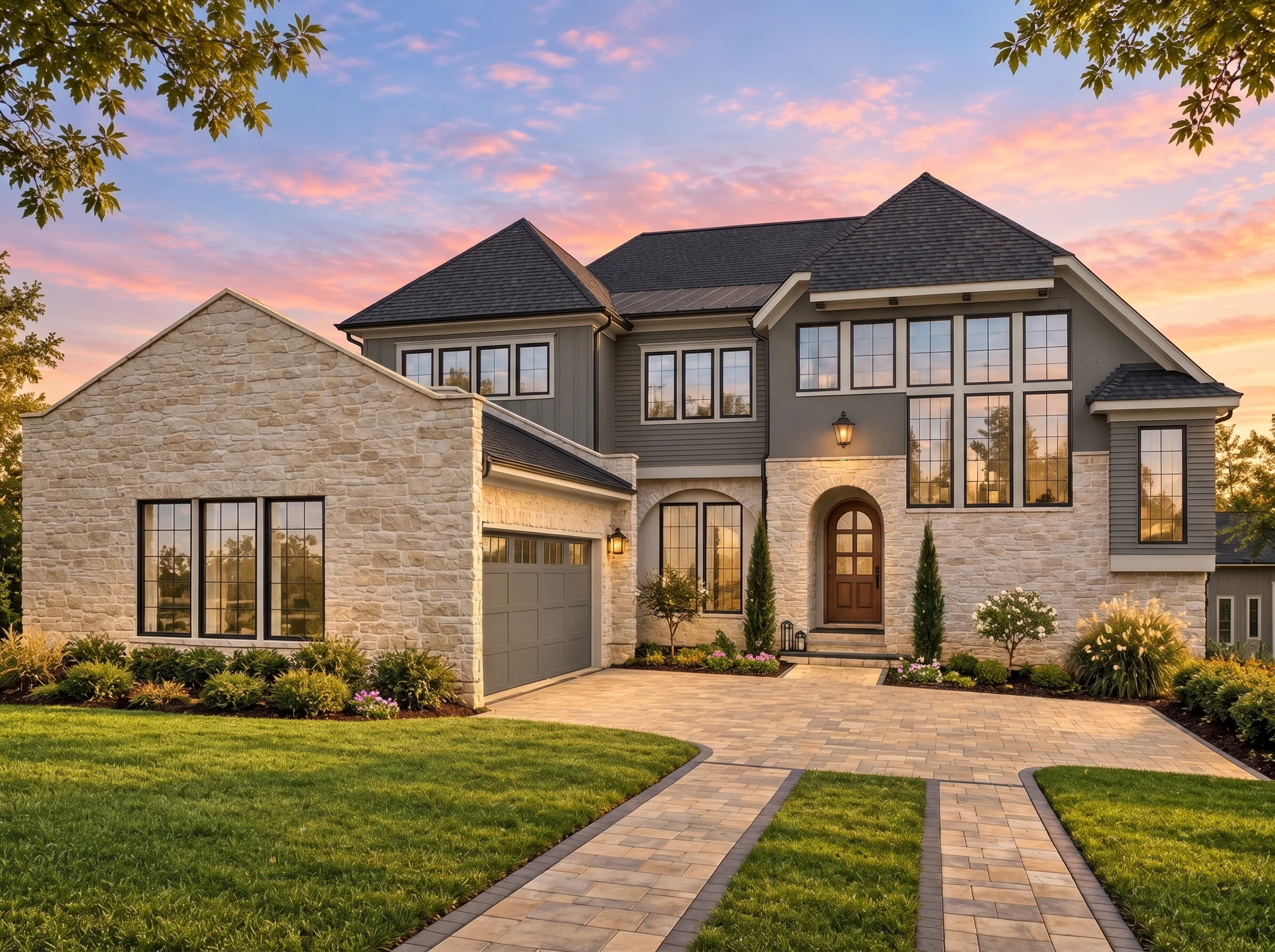 Plan  20-1266 – Ozark Mountain Lodge  | New American – 5-Bed, 5.5-Bath, 5,152 SF - Warm Charcoal, AI-generated exterior concept