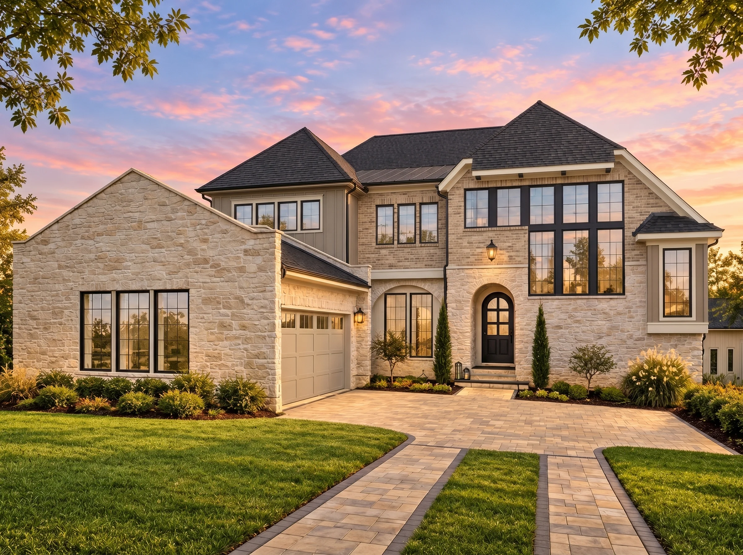 Plan  20-1266 – Ozark Mountain Lodge  | New American – 5-Bed, 5.5-Bath, 5,152 SF - Natural Brick, AI-generated exterior concept