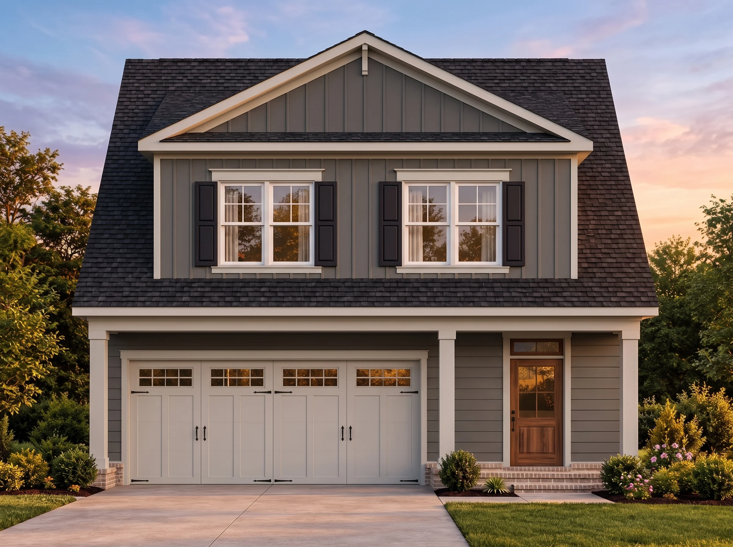 Plan  20-1286 – Wadebridge Farmhouse  | Colonial – 3-Bed, 3.5-Bath, 1,341 SF - Warm Charcoal, AI-generated exterior concept