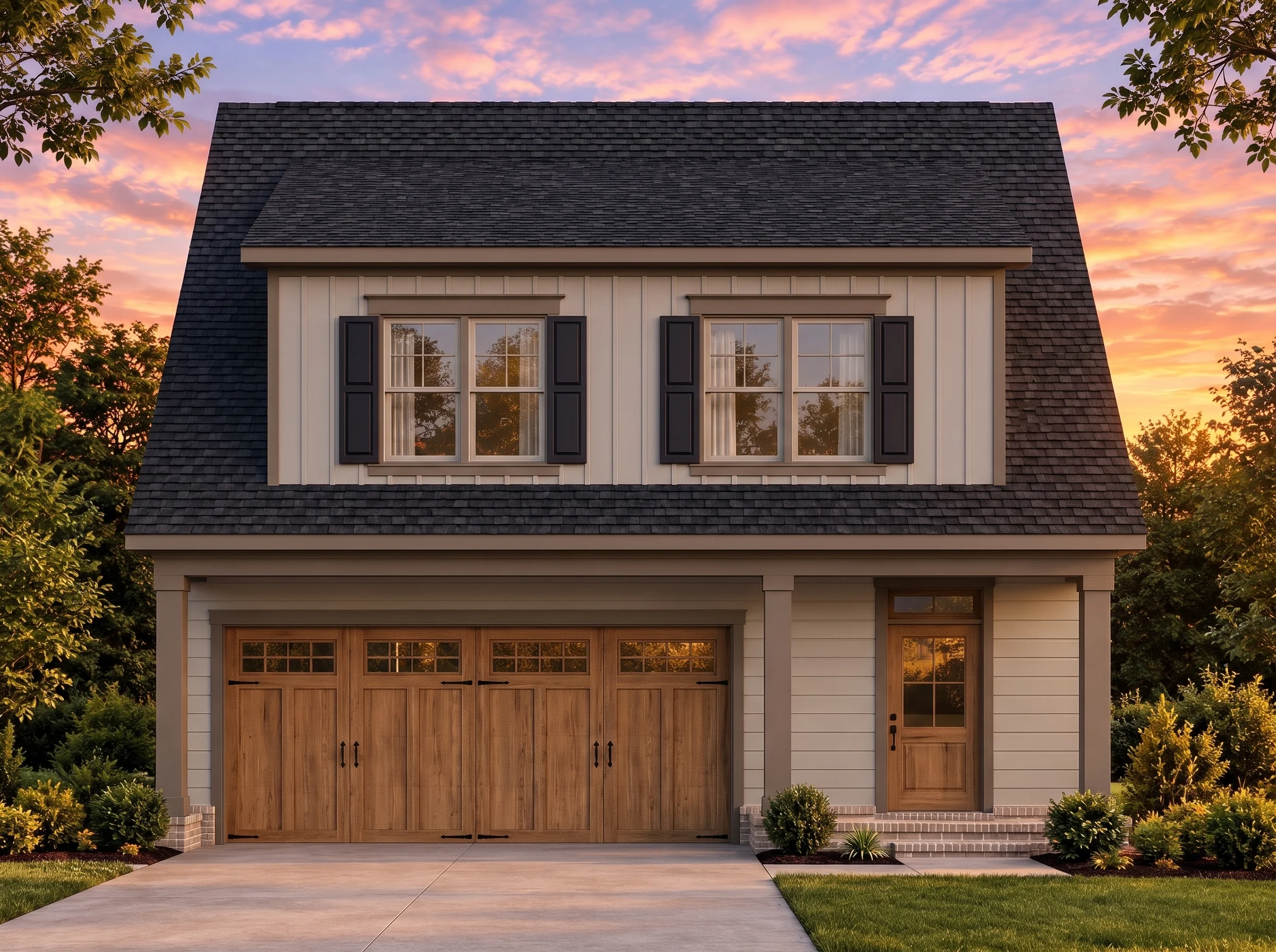 Plan  20-1286 – Wadebridge Farmhouse  | Colonial – 3-Bed, 3.5-Bath, 1,341 SF - Mushroom Taupe, AI-generated exterior concept