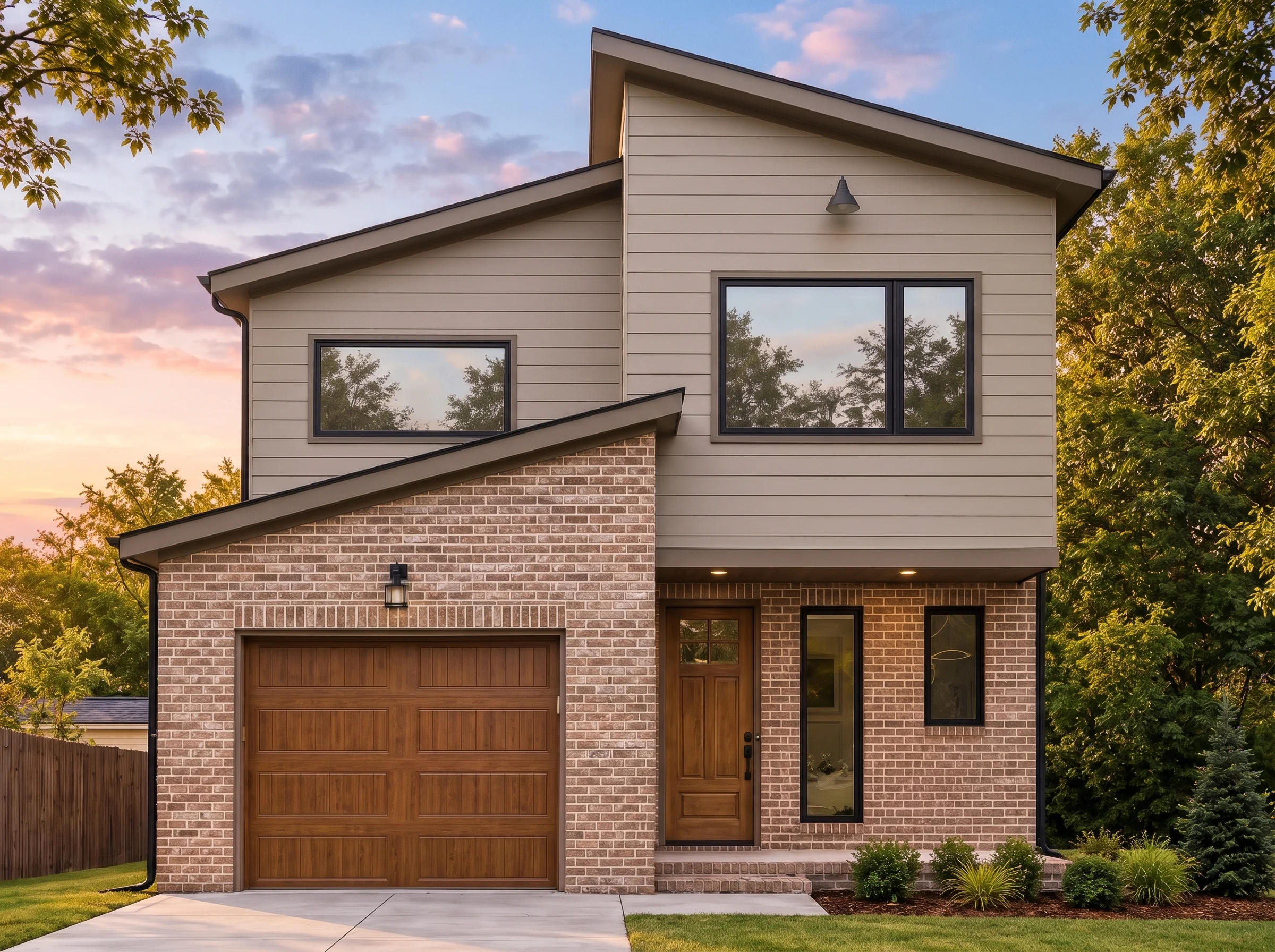 Plan  20-1422 – Gloucestershire Farm  | Modern Contemporary – 3-Bed, 2.5-Bath, 3,980 SF - Mushroom Taupe, AI-generated exterior concept