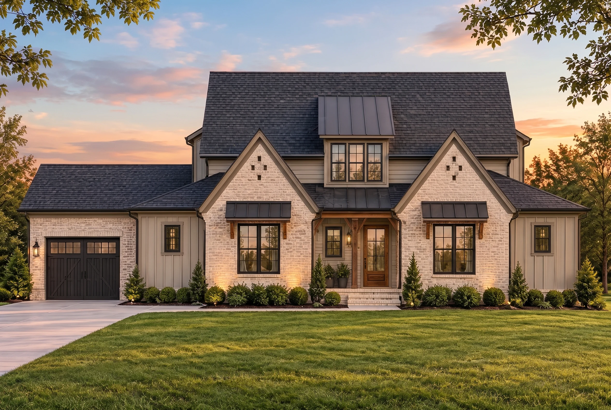 Plan  20-1404 – Aster View Manor |  Modern Farmhouse – 4-Bed, 3.5-Bath, 3,041 SF - Mushroom Taupe, AI-generated exterior concept