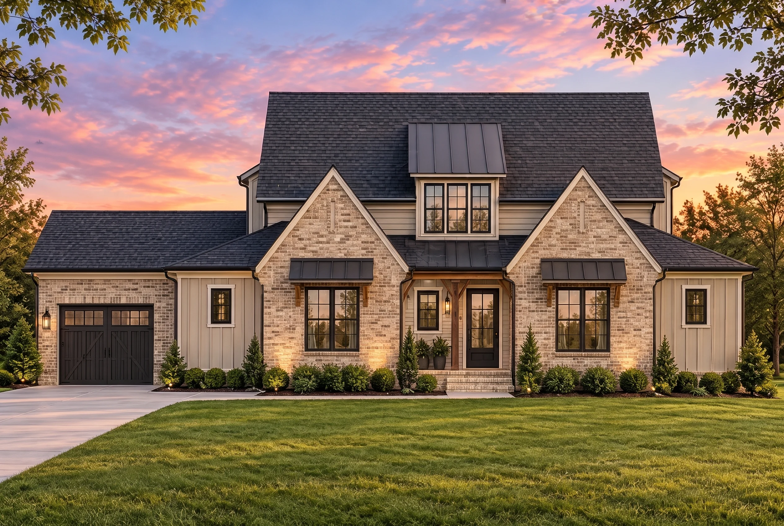 Plan  20-1404 – Aster View Manor |  Modern Farmhouse – 4-Bed, 3.5-Bath, 3,041 SF - Natural Brick, AI-generated exterior concept