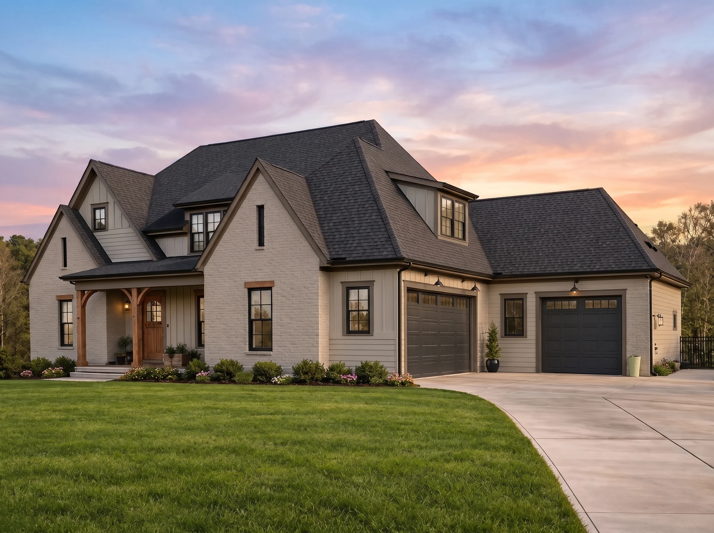 Plan  20-1349 – Utah Plateau |  Modern Farmhouse – 4-Bed, 3-Bath, 3,103 SF - Mushroom Taupe, AI-generated exterior concept