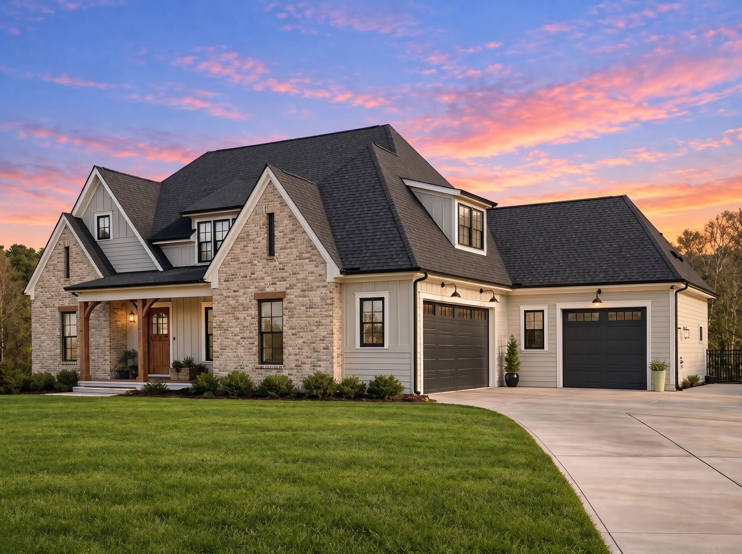 Plan  20-1349 – Utah Plateau |  Modern Farmhouse – 4-Bed, 3-Bath, 3,103 SF - Natural Brick, AI-generated exterior concept